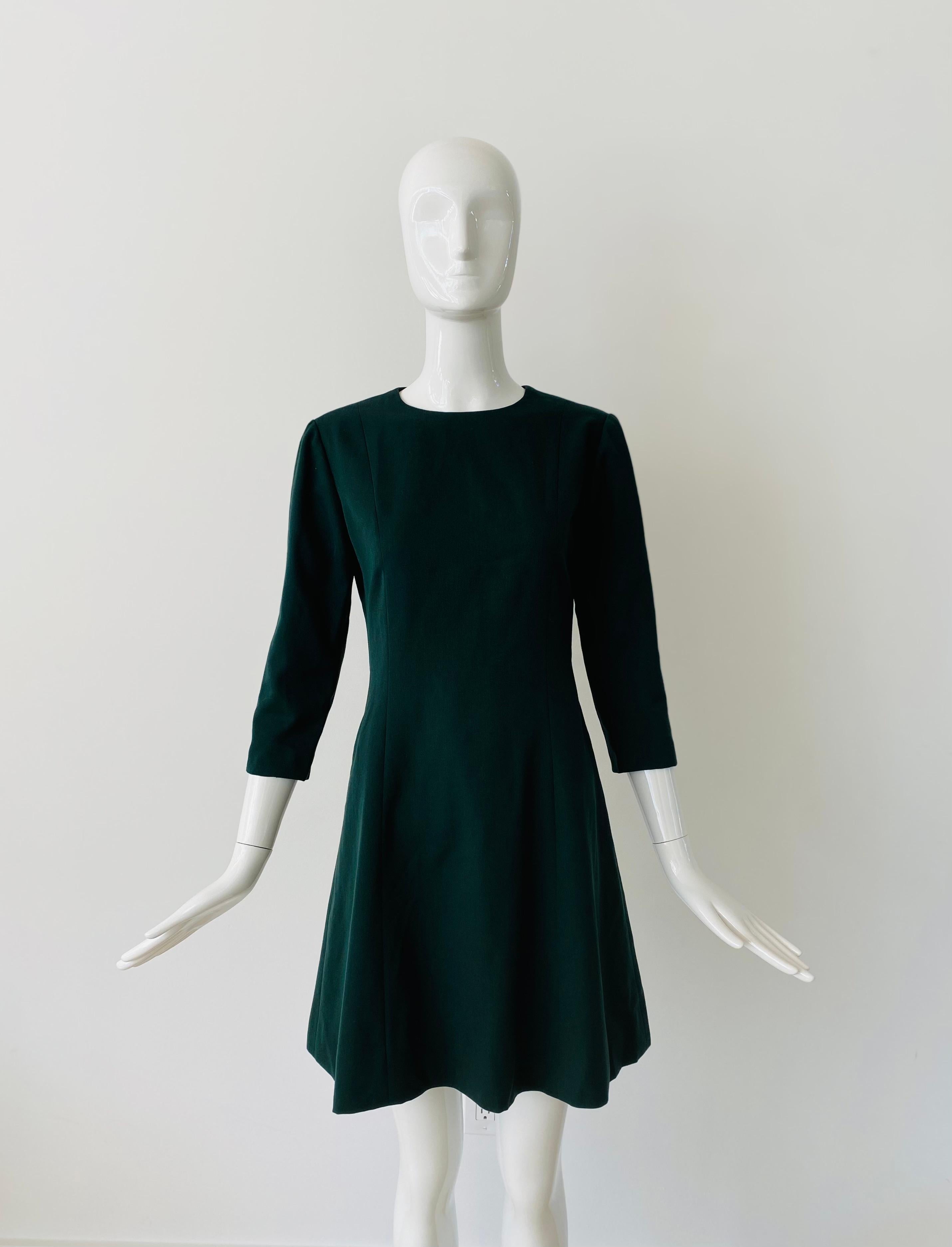 1980s Balenciaga Le Dix Green Dress Coat Set  In Good Condition For Sale In Miami, FL
