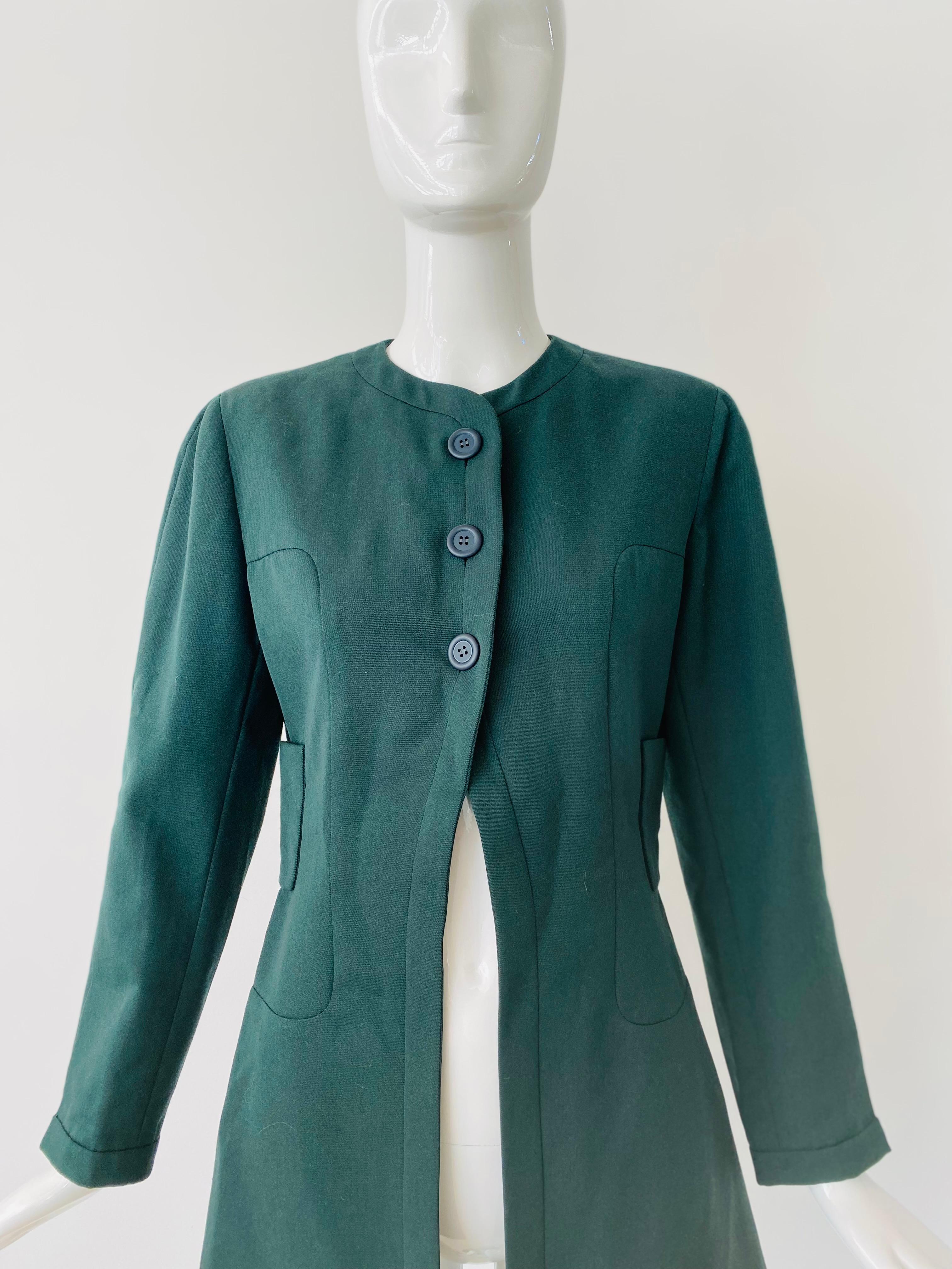 1980er Jahre Balenciaga Le Dix Grünes Kleid Mantel Set  im Angebot 1