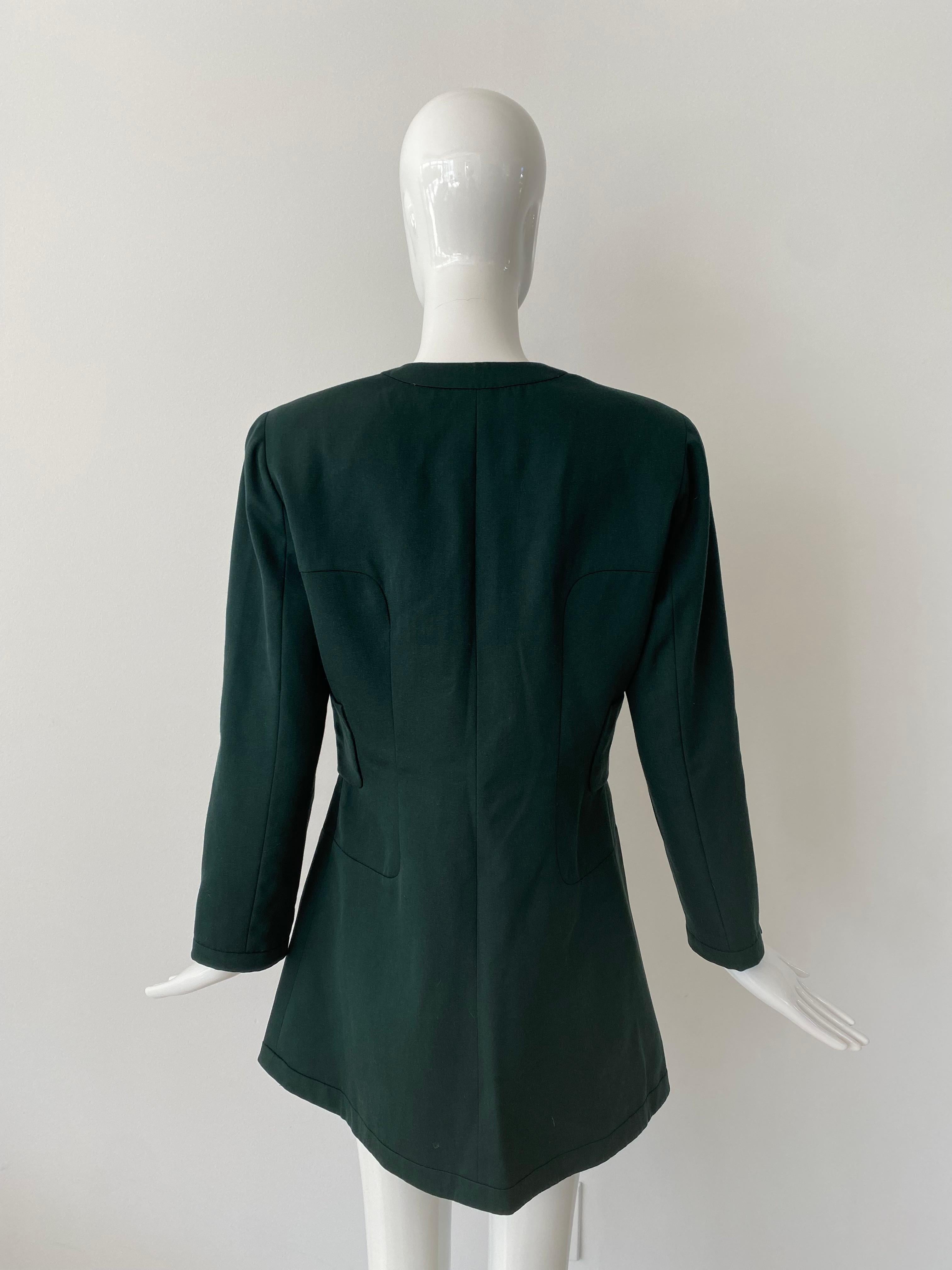 1980s Balenciaga Le Dix Green Dress Coat Set  For Sale 3