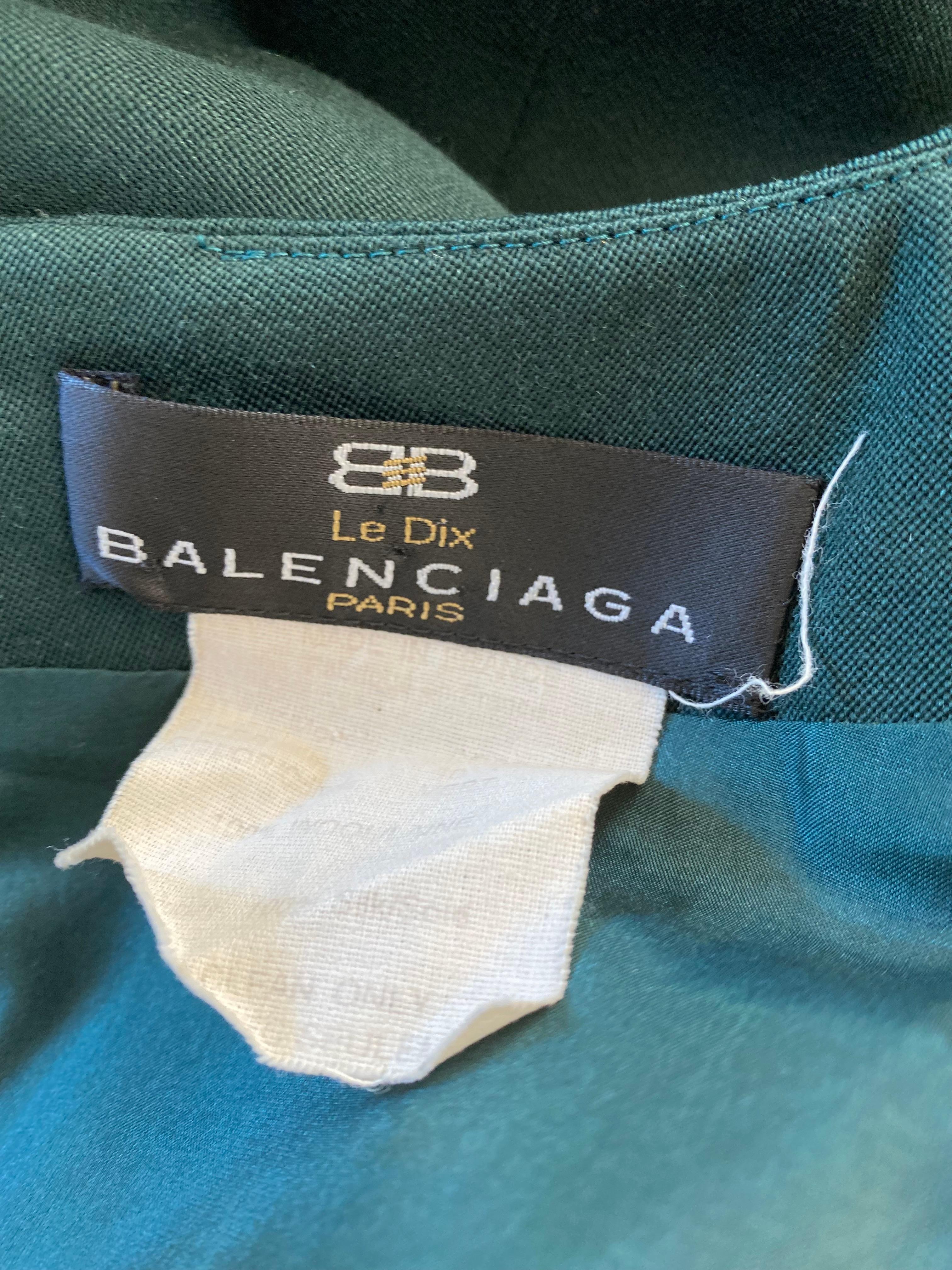 1980s Balenciaga Le Dix Green Dress Coat Set  For Sale 4
