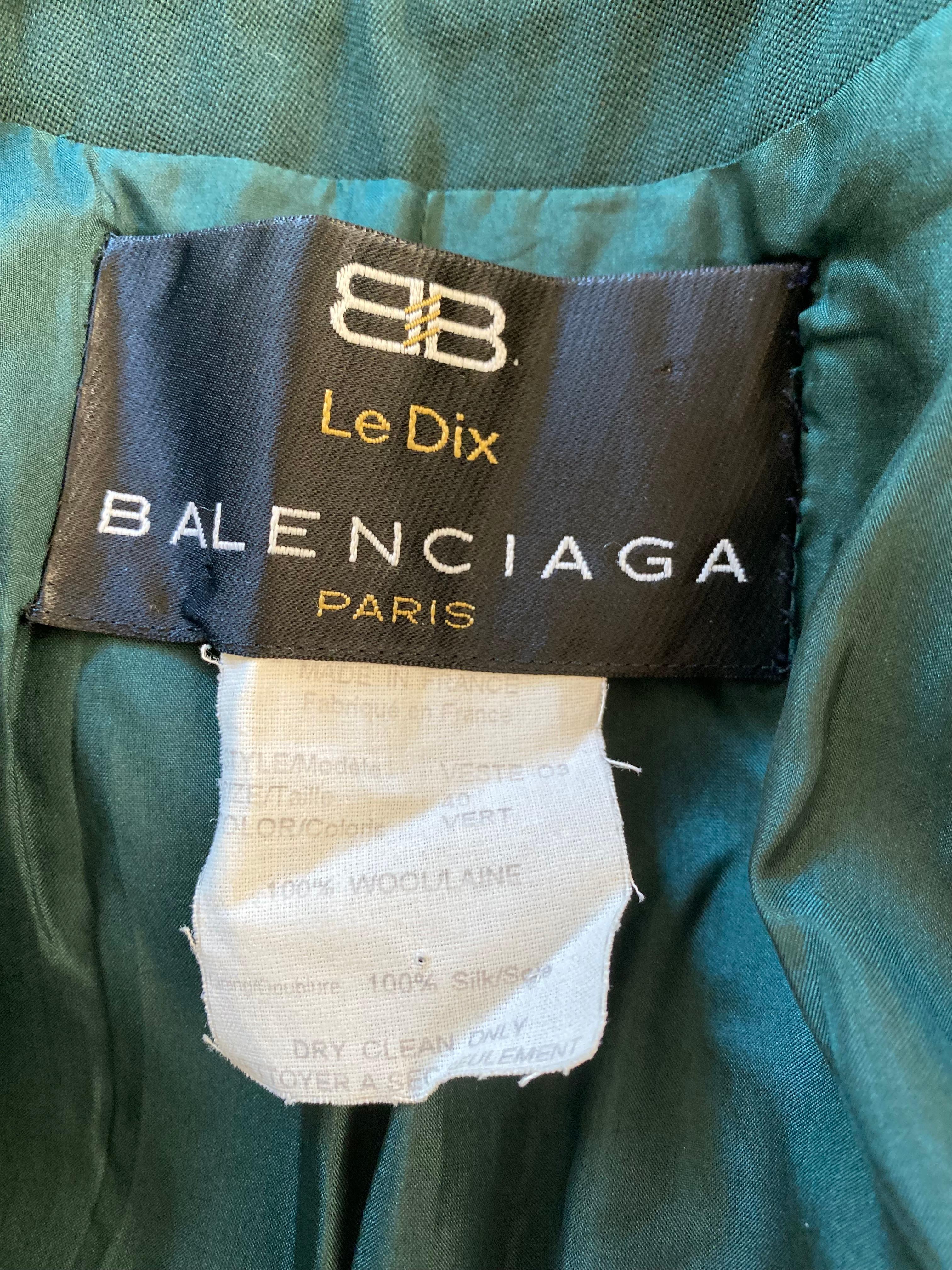 1980s Balenciaga Le Dix Green Dress Coat Set For Sale 4