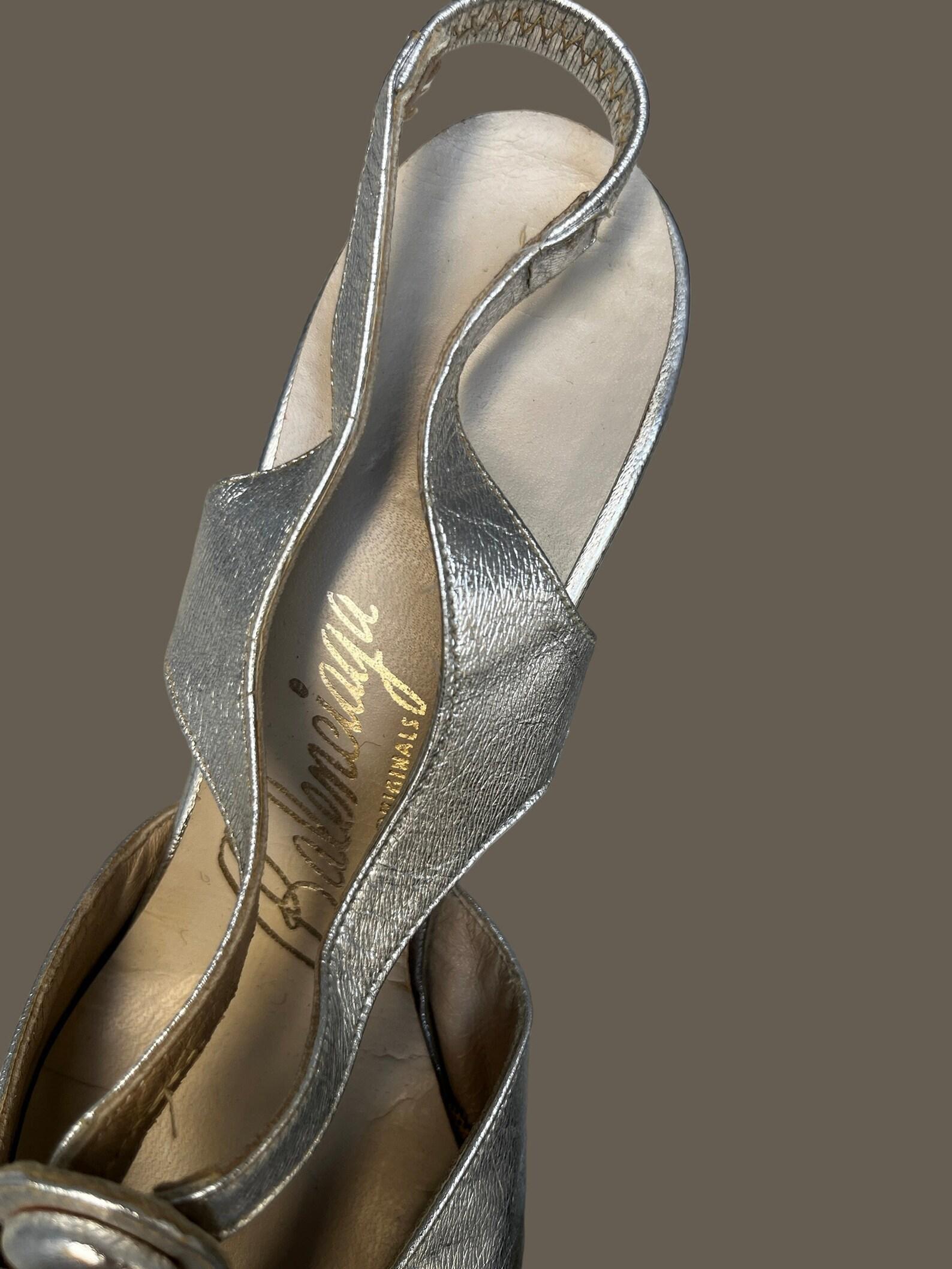 Balenciaga Metallic Silver Heels, Circa 1960s For Sale 7