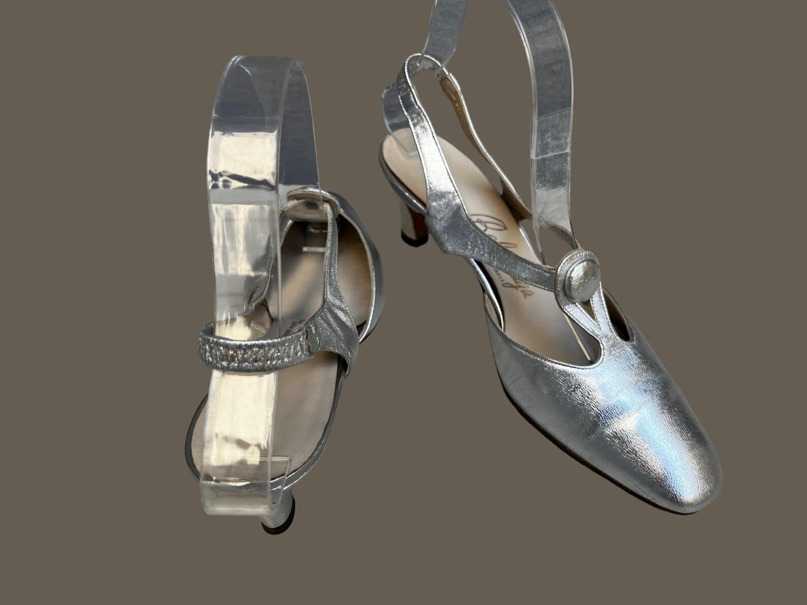 Balenciaga Metallic Silver Heels, Circa 1960s For Sale 1