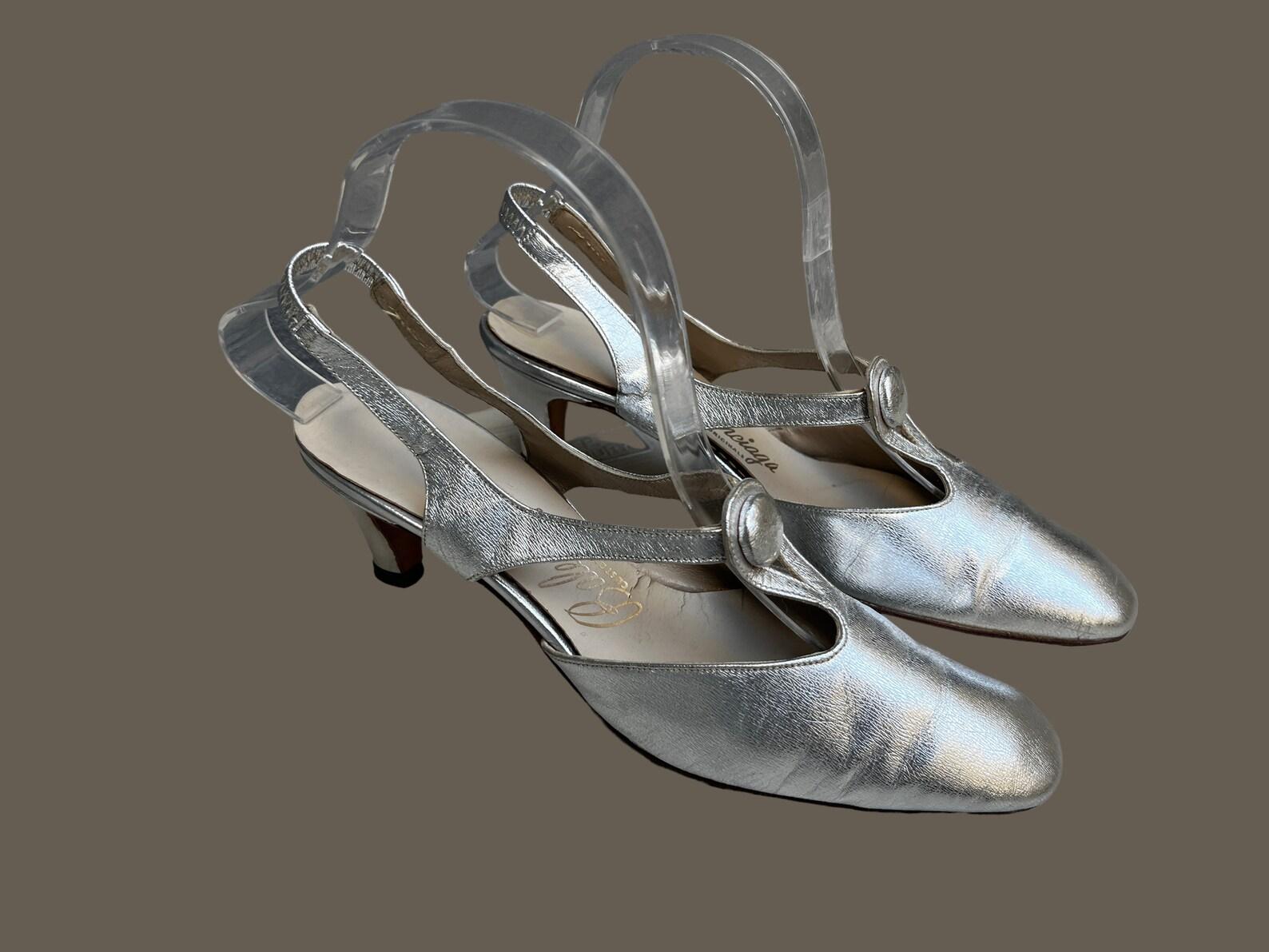 Balenciaga Metallic Silver Heels, Circa 1960s For Sale 3