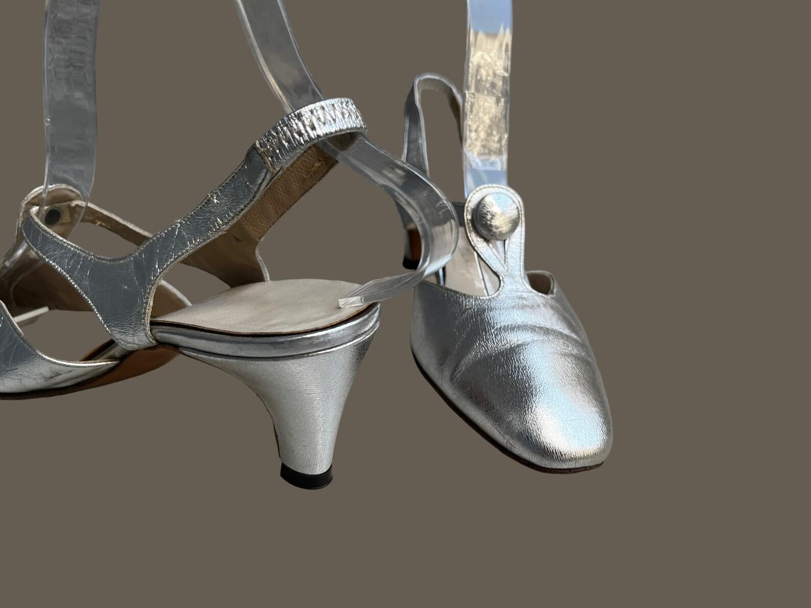 Balenciaga Metallic Silver Heels, Circa 1960s For Sale 4