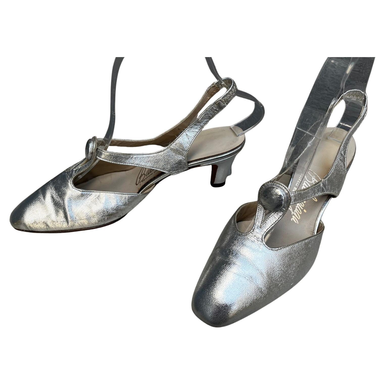 Balenciaga Metallic Silver Heels, Circa 1960s For Sale