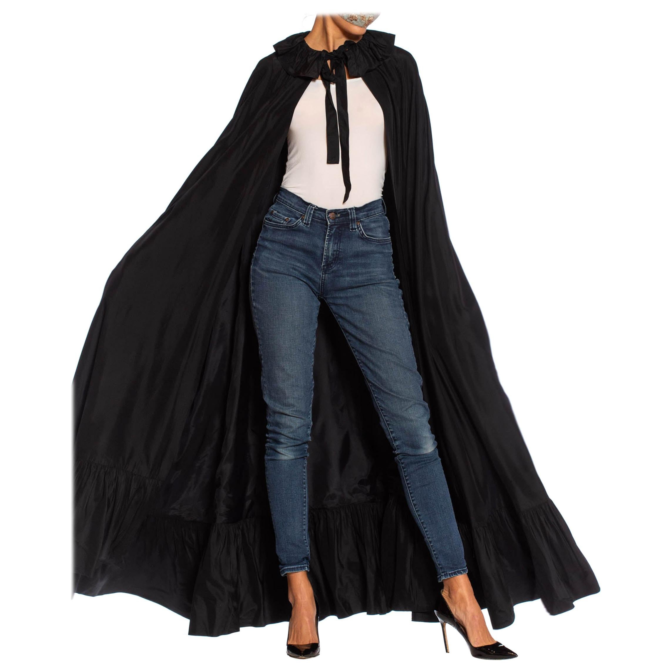 1960S BALENCIAGA Style Black Silk 
Rayon Taffeta Dramatic Floor Length Evening