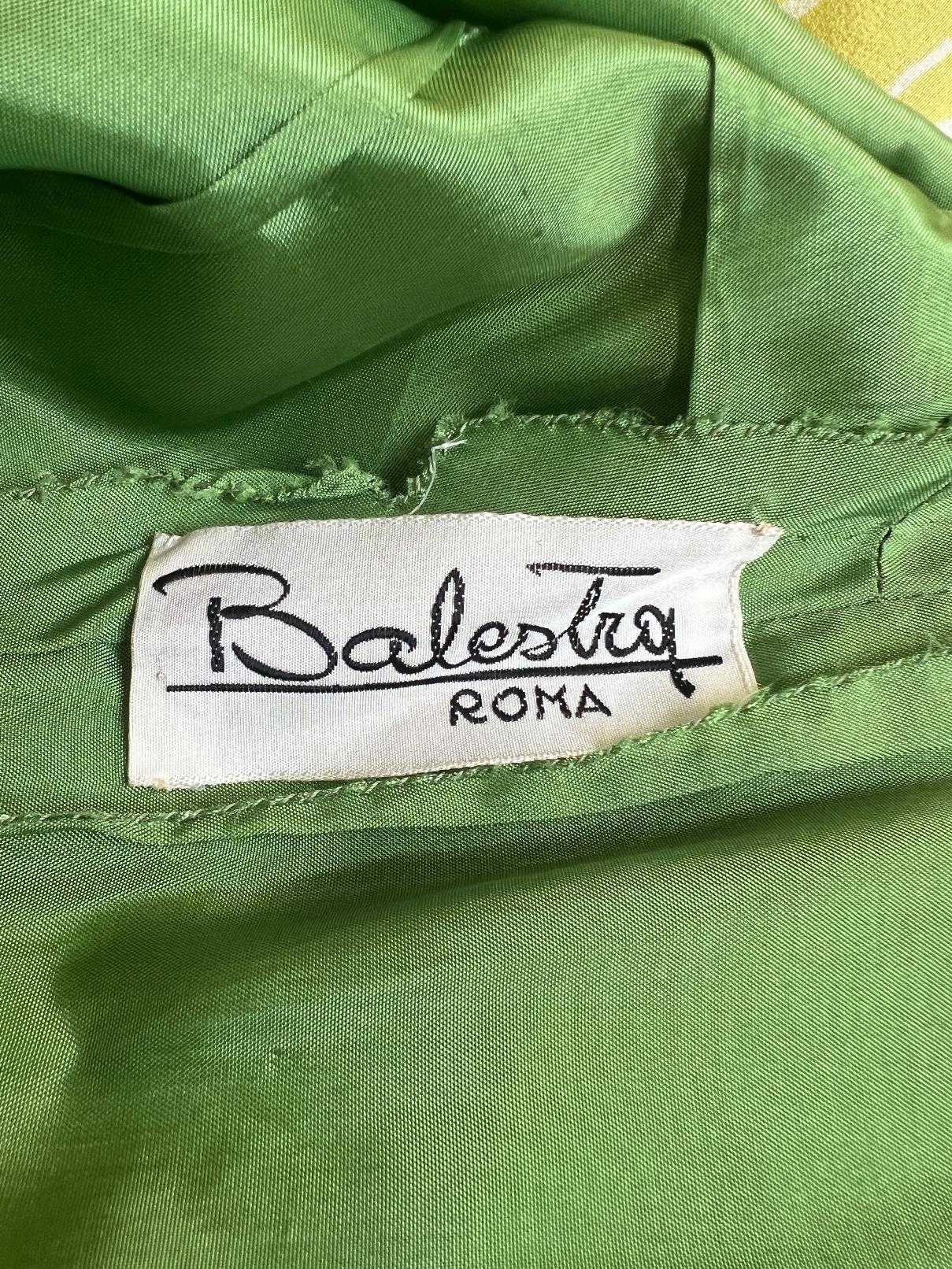 1960s Balestra Alta Moda Green and Pink Floral Silk Dress 1