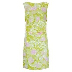 1960s Balestra Alta Moda Green and Pink Floral Silk Dress