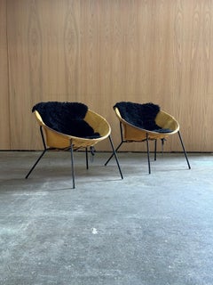 1960s Balloon Chair Pair by Hans Olsen for Lea Design in steel and leather