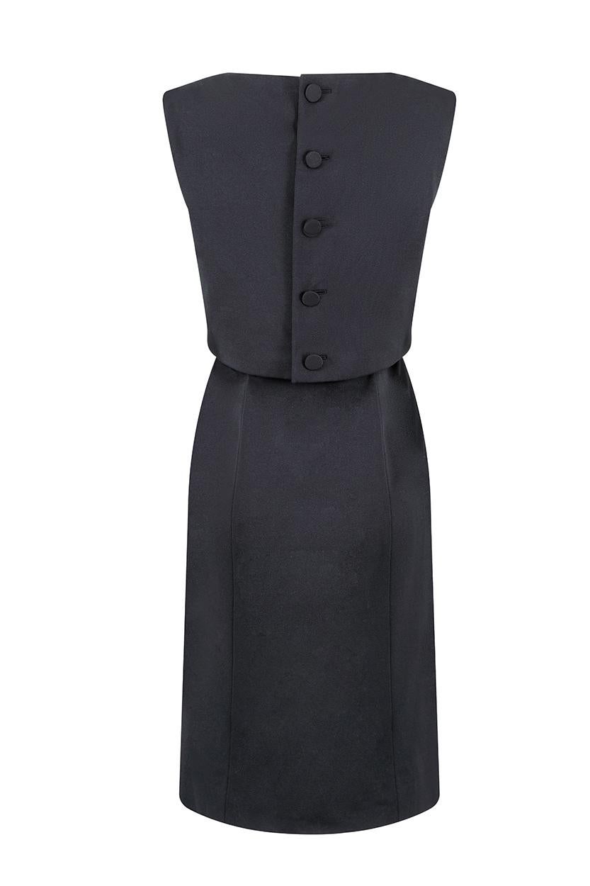 1960s Balmain Demi-Couture Black Jersey and Velvet Cocktail Dress  In Excellent Condition In London, GB