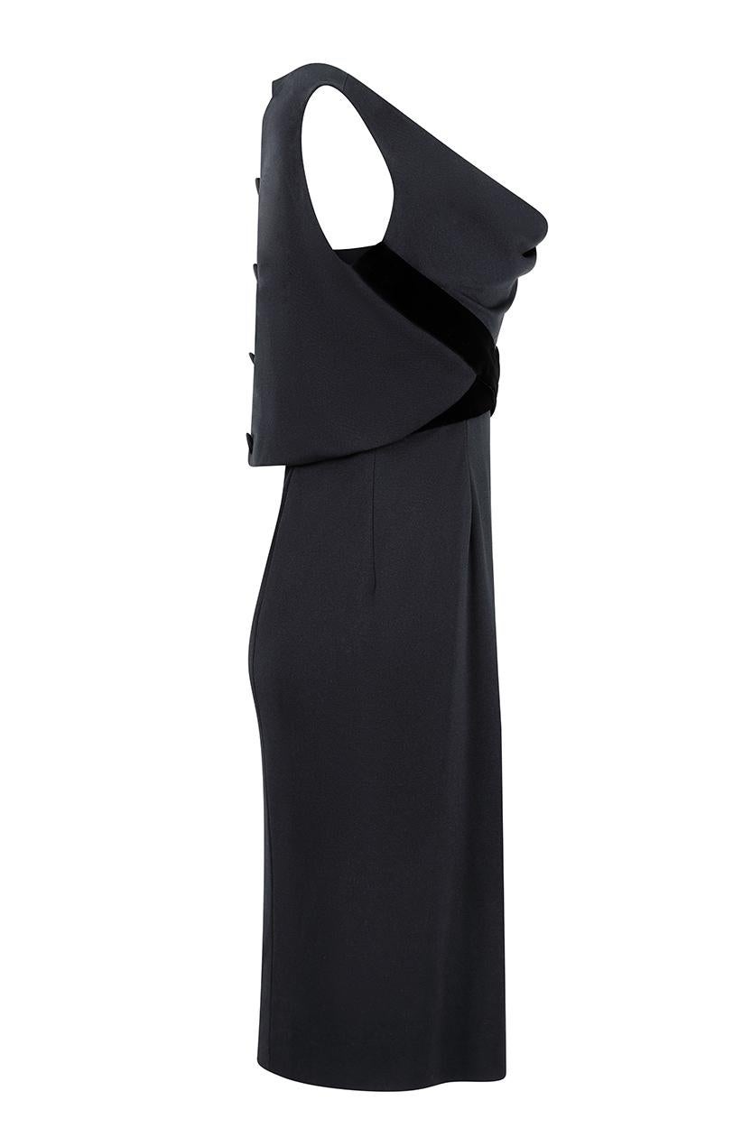 Women's 1960s Balmain Demi-Couture Black Jersey and Velvet Cocktail Dress 