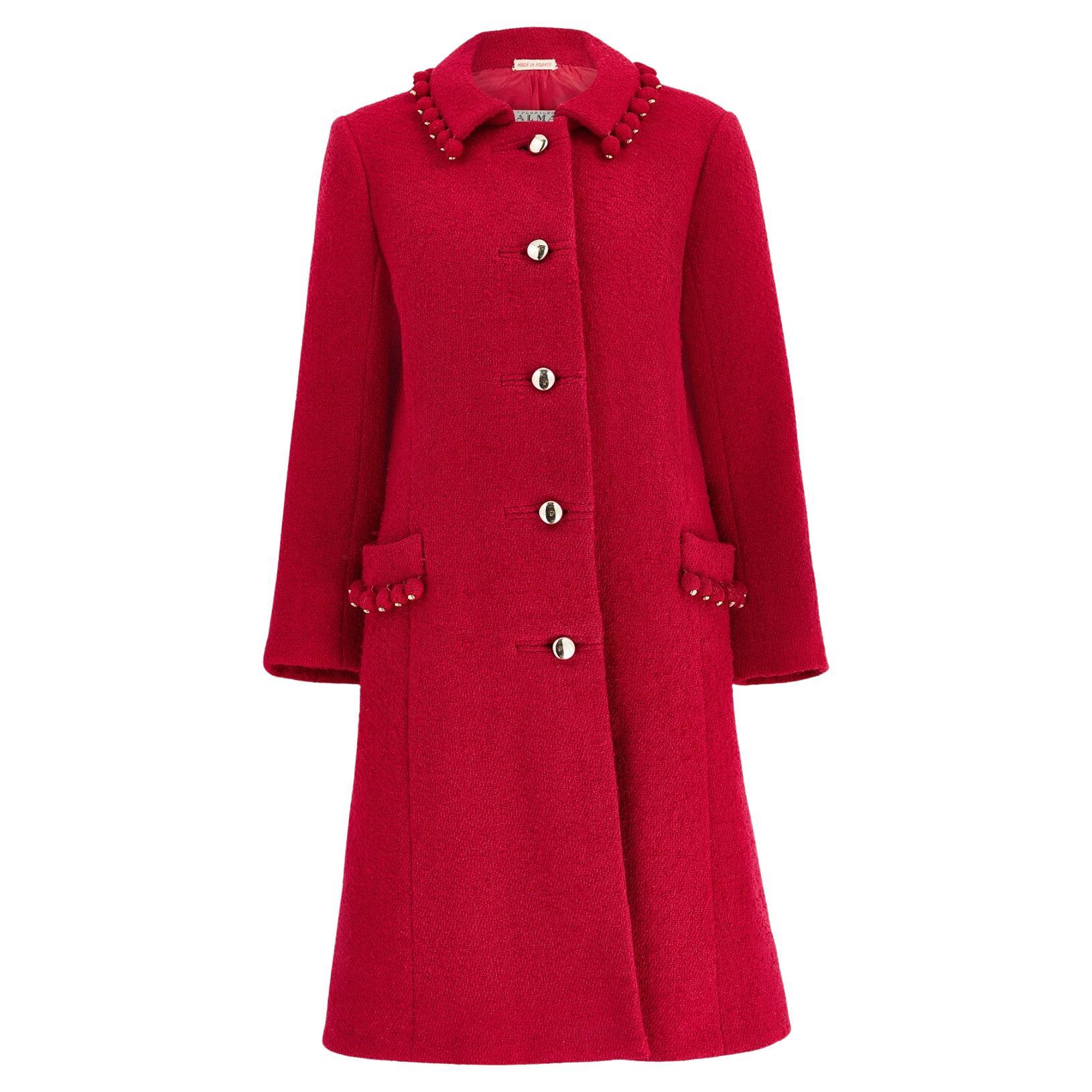Cappotto Balmain Demi Couture in lana bouclé rossa del 1960 in vendita