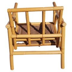 1960s Bam Tan Rattan Bamboo Lounge Chair with Ottoman, a Pair