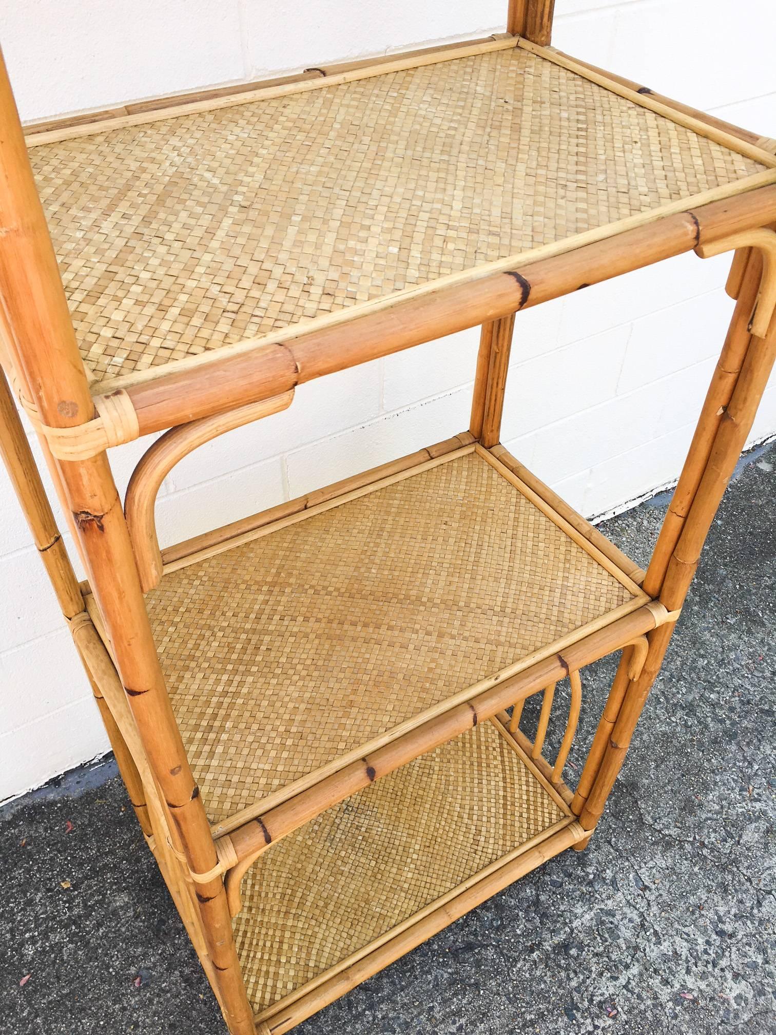 Hollywood Regency 1960s Bamboo and Woven Rattan Three-Tier Etagere