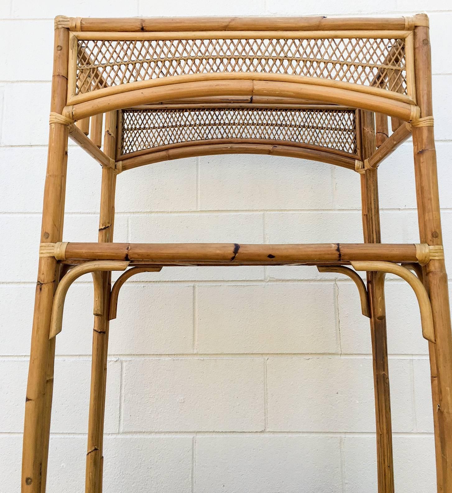 1960s Bamboo and Woven Rattan Three-Tier Etagere In Excellent Condition In Richmond, VA