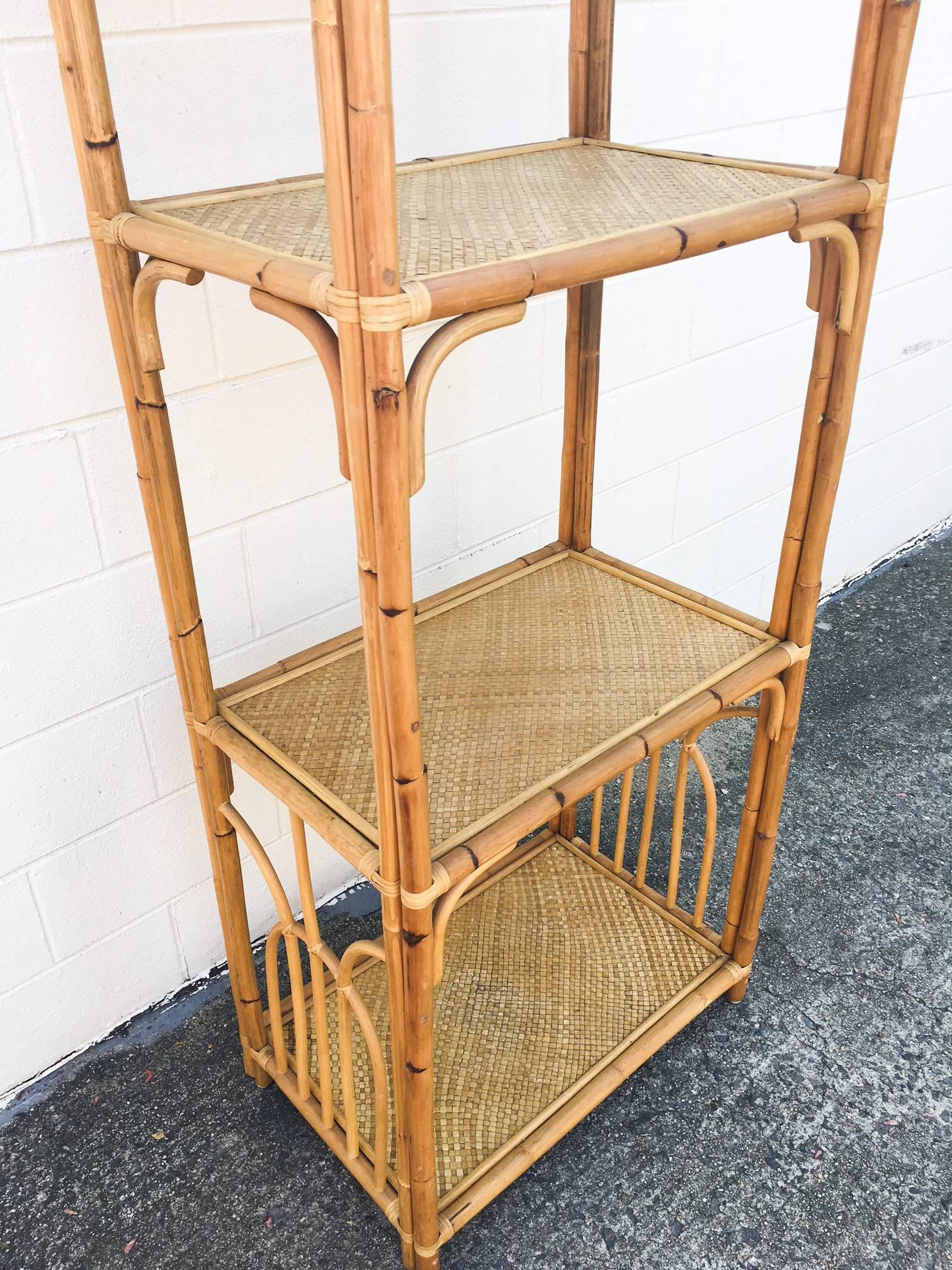 1960s Bamboo and Woven Rattan Three-Tier Etagere 1