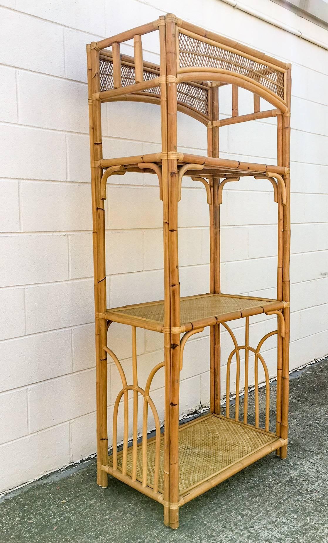 1960s Bamboo and Woven Rattan Three-Tier Etagere 2