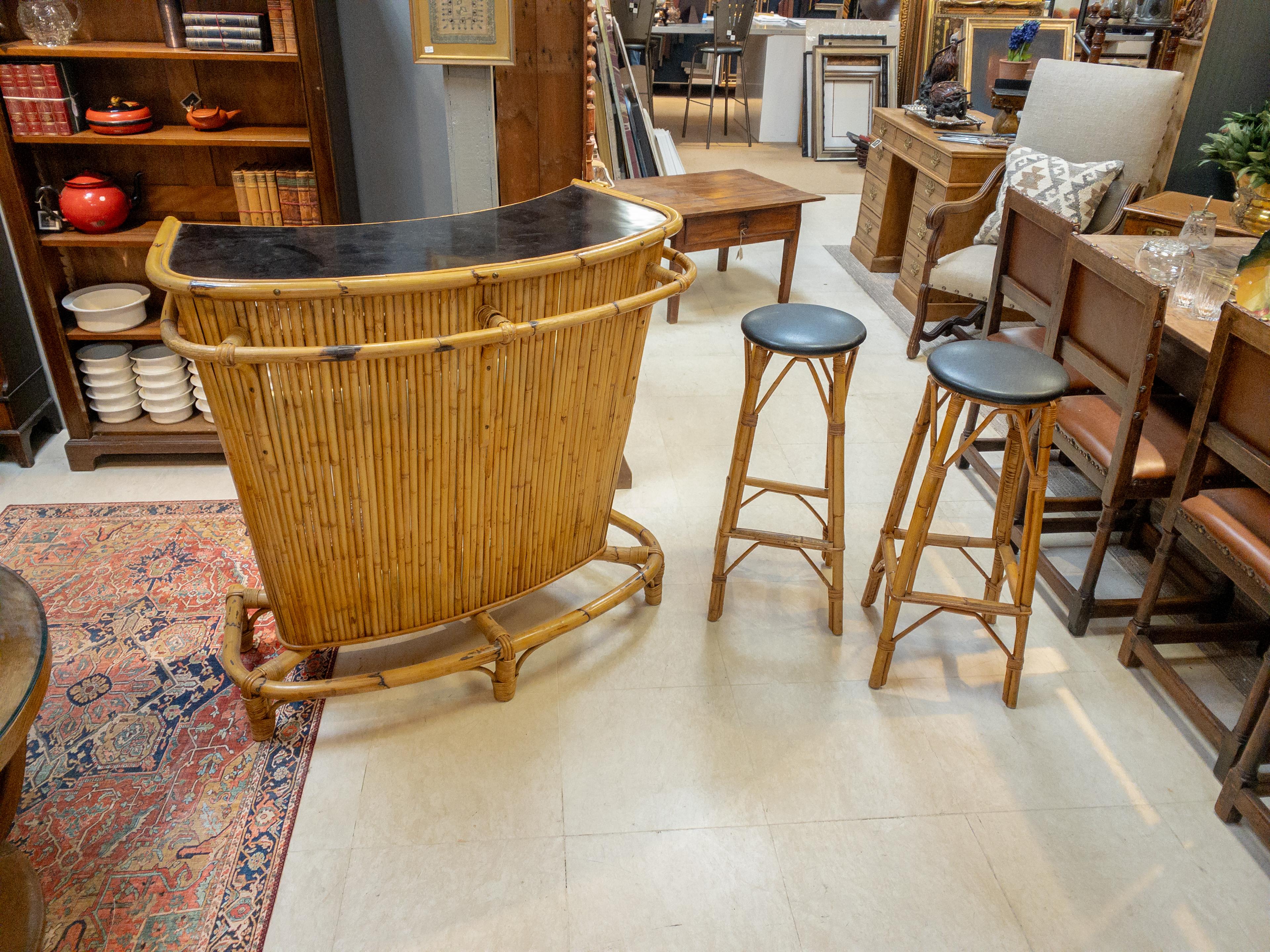 Mid-Century Modern 1960's Bamboo Bar and Stools For Sale