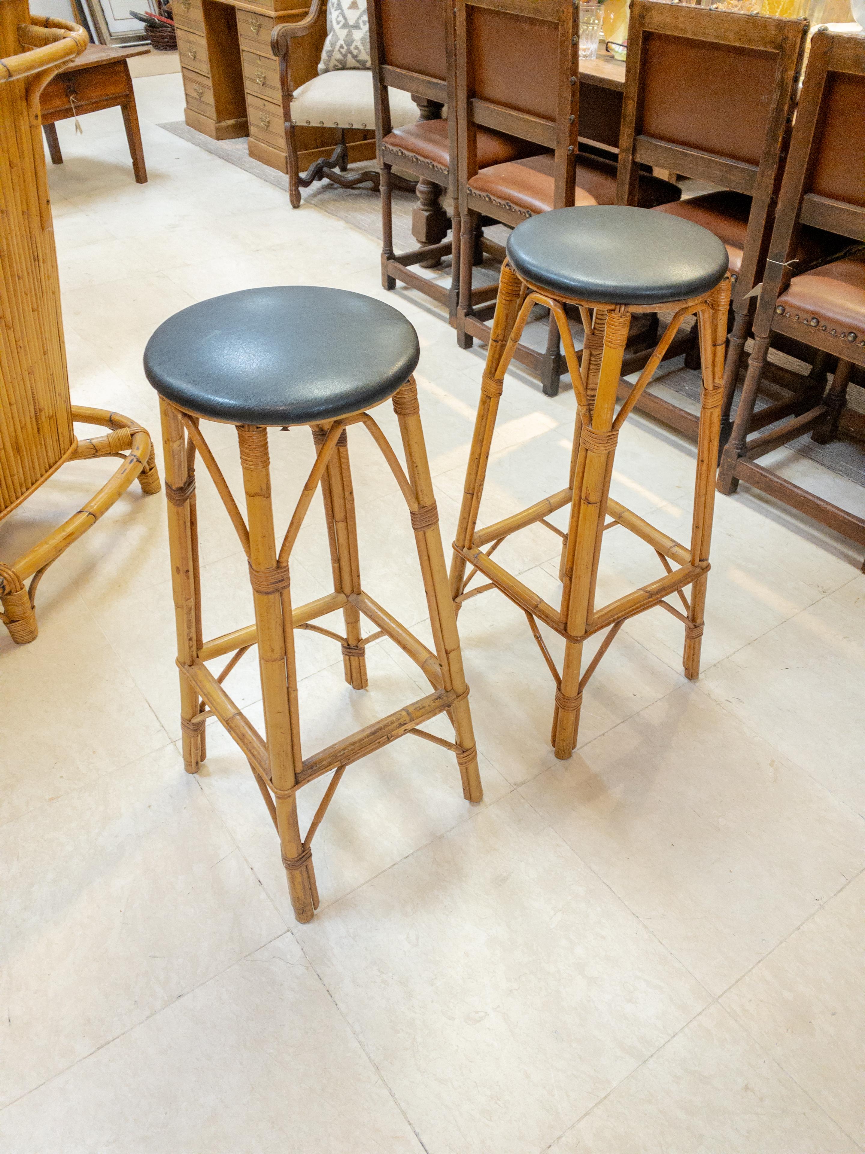 European 1960's Bamboo Bar and Stools For Sale