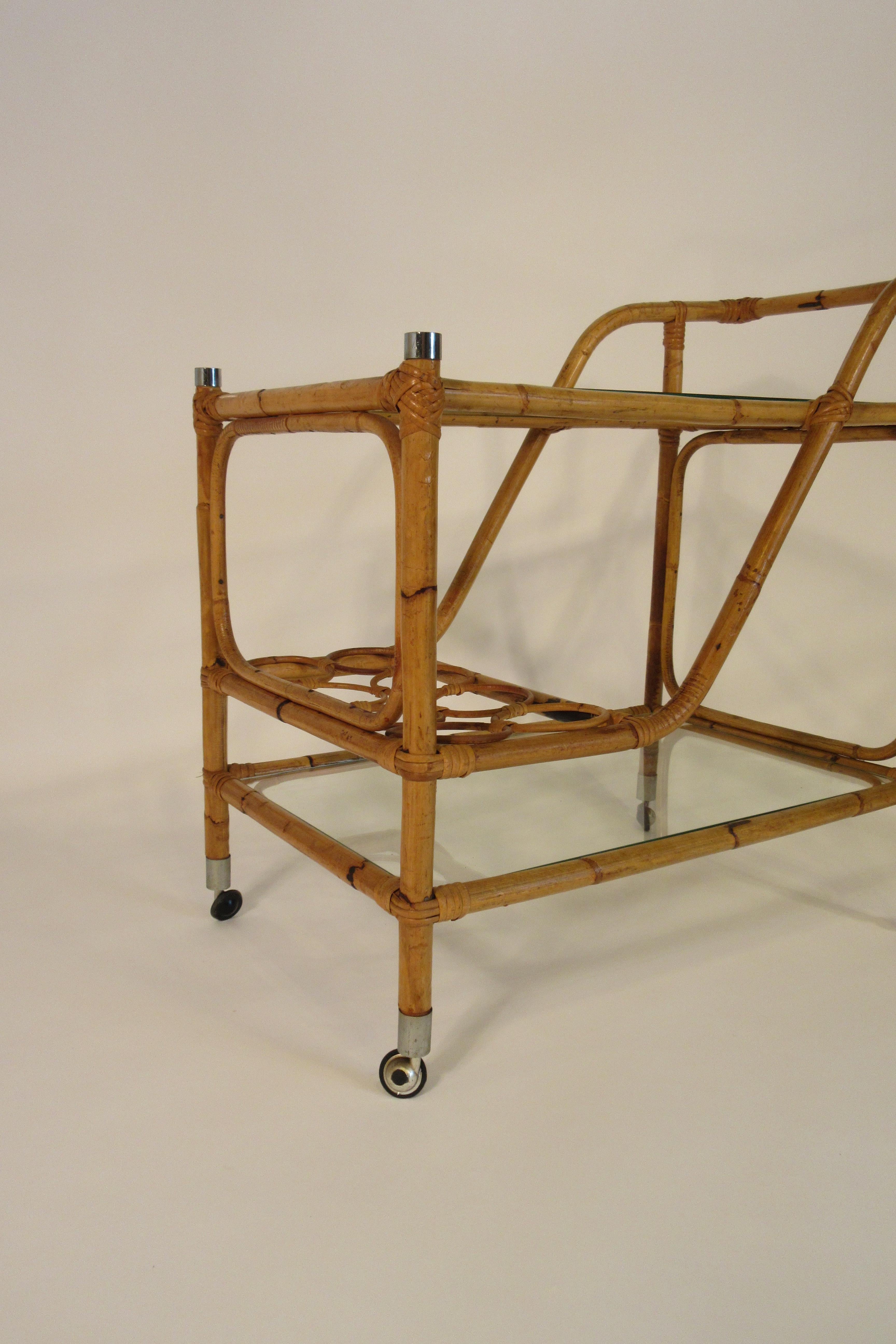 Mid-20th Century 1960s Bamboo Bar Cart