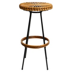 Tabouret de bar en bambou des années 1960 par Dirk VAN SLIEDREGT pour Rohé Noordwolde Pays-Bas