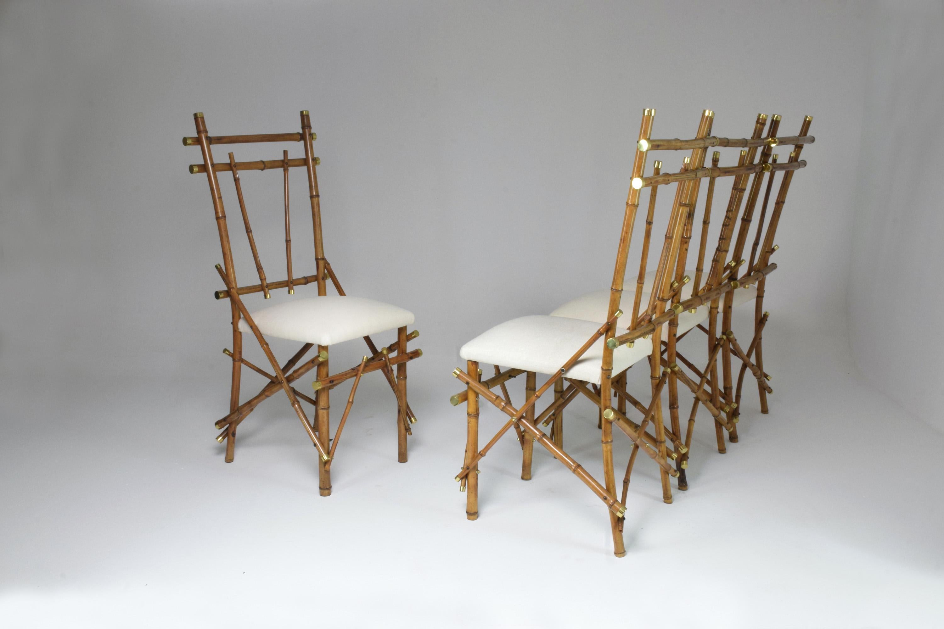 1960's Bamboo Brass Dining Chairs, Set of Four In Good Condition In Paris, FR