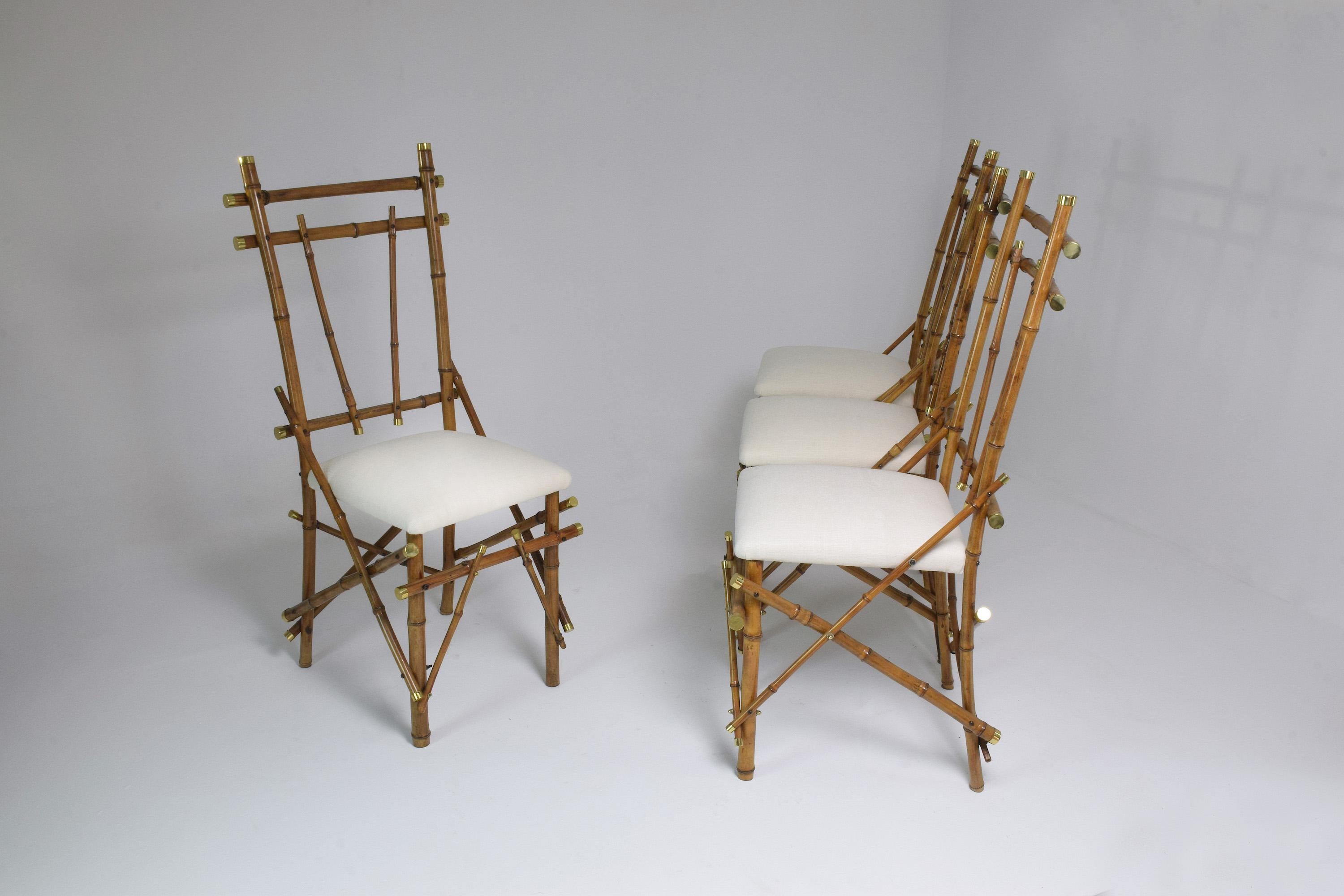 1960's Bamboo Brass Dining Chairs, Set of Four 1