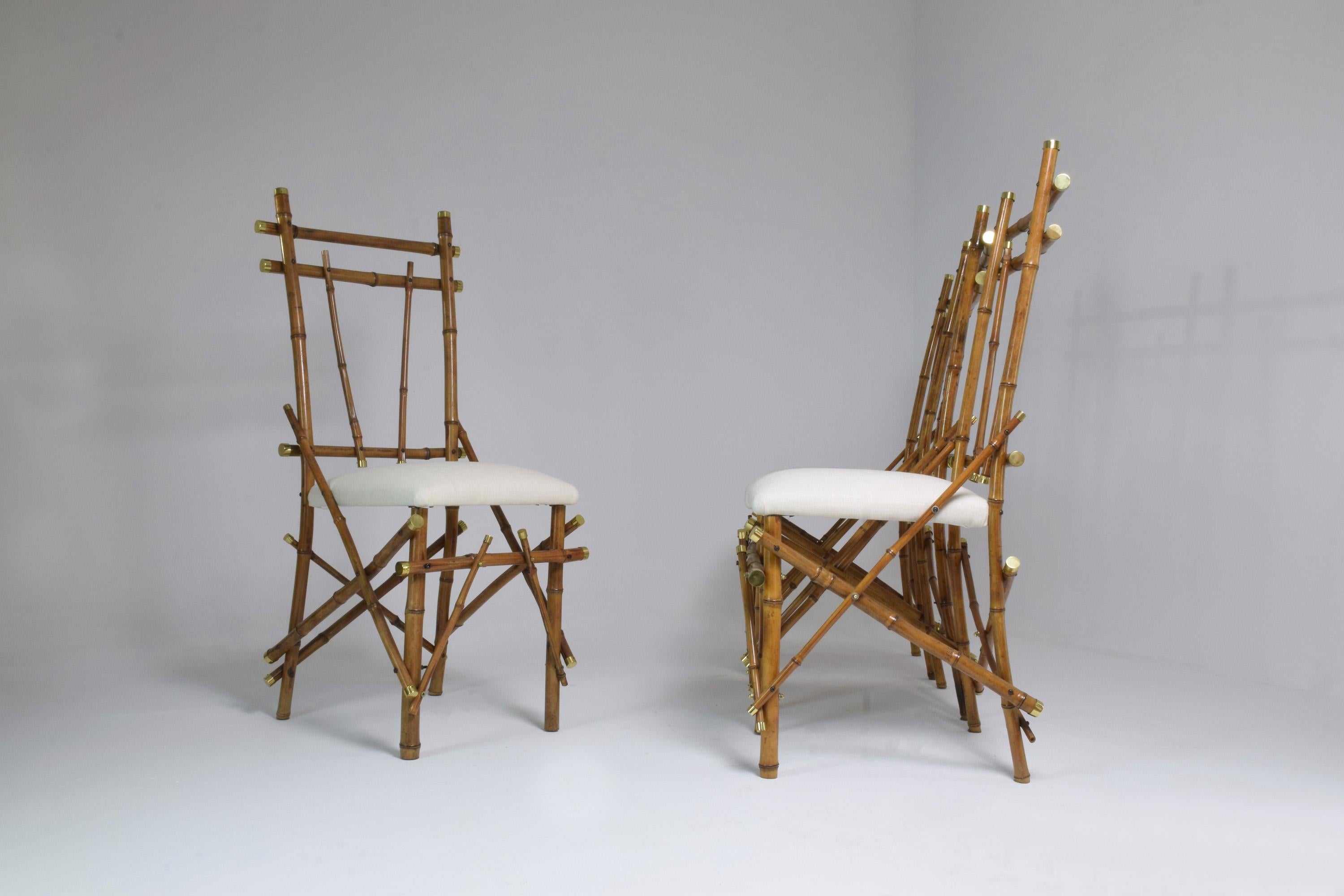 1960's Bamboo Brass Dining Chairs, Set of Four 2