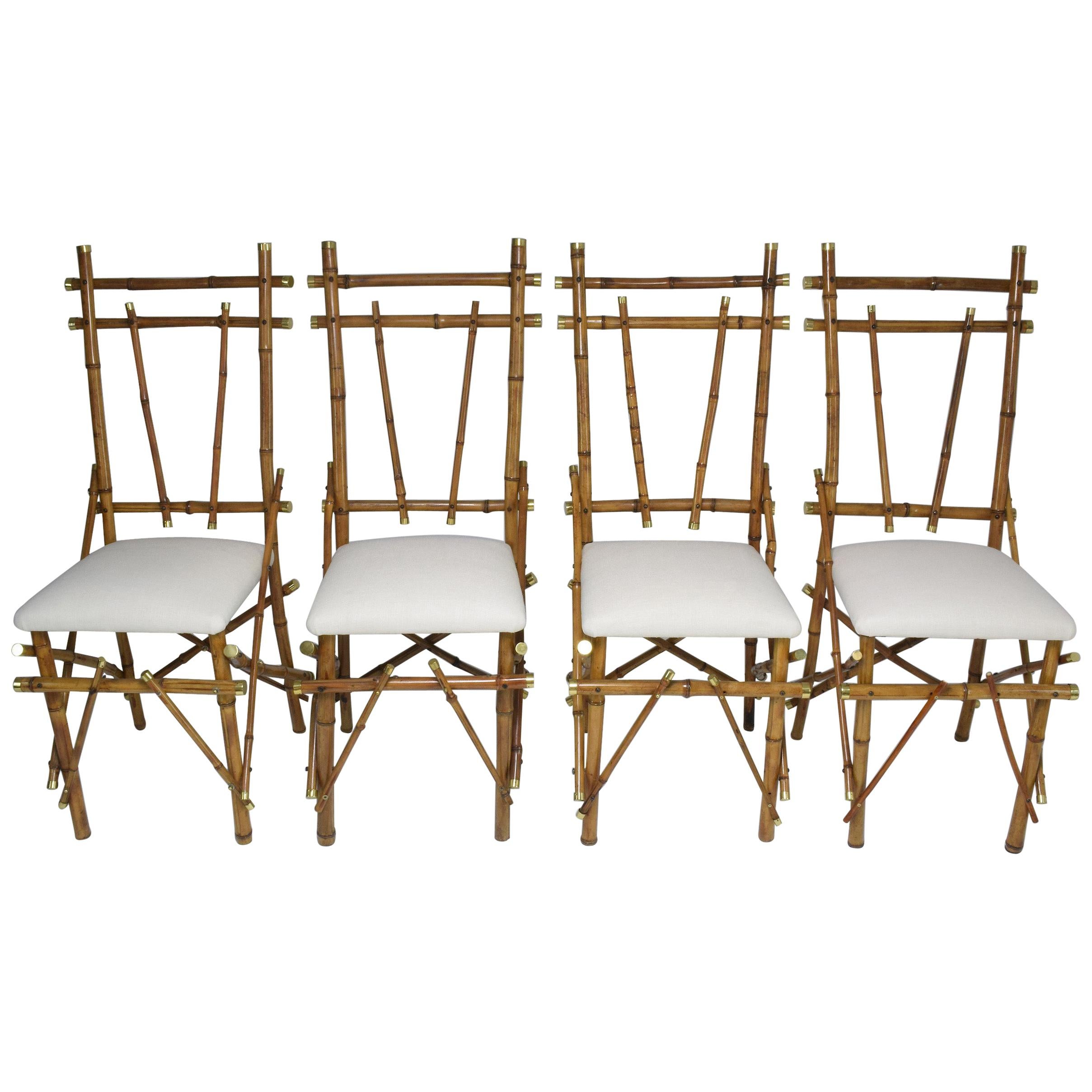 1960's Bamboo Brass Dining Chairs, Set of Four