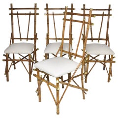 1960's Bamboo Brass Dining Chairs, Set of Four