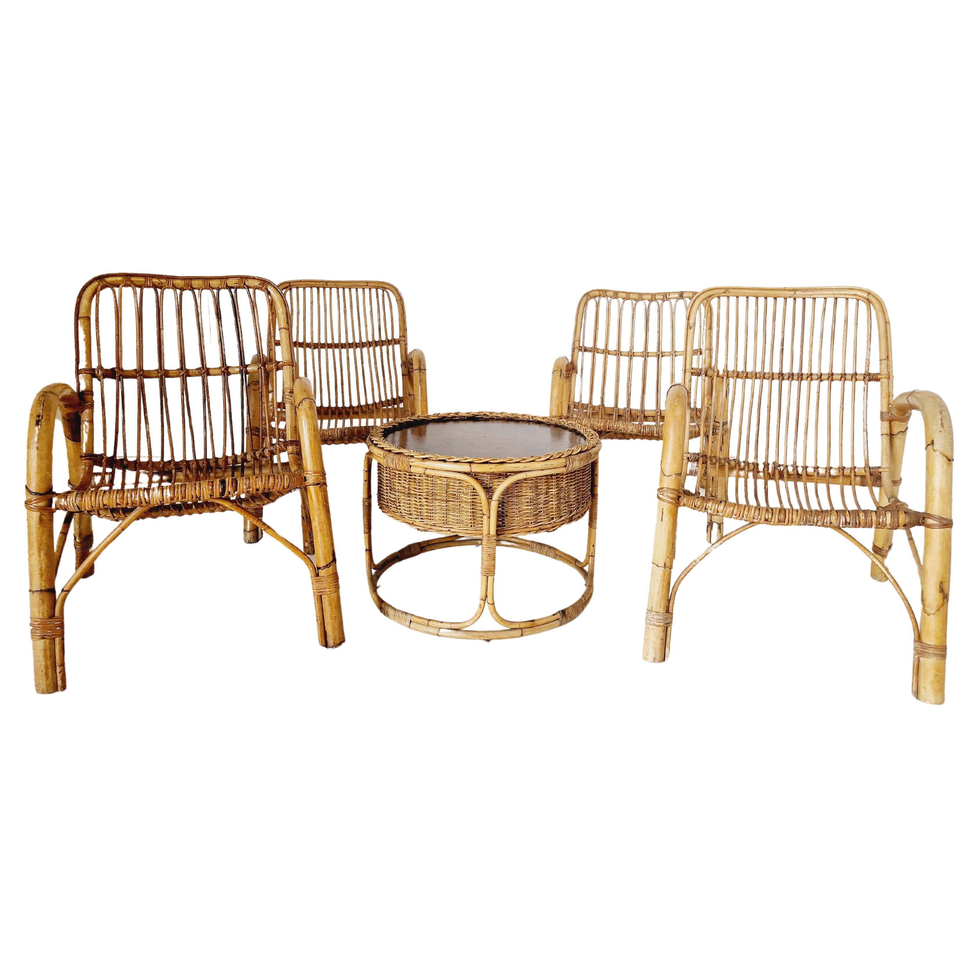 1960er Bambus-Wohnzimmer-Set Stühle