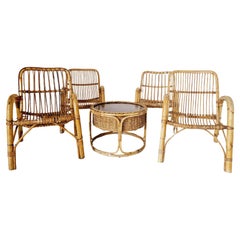 Vintage 1960s Bamboo Living Room Set Chairs