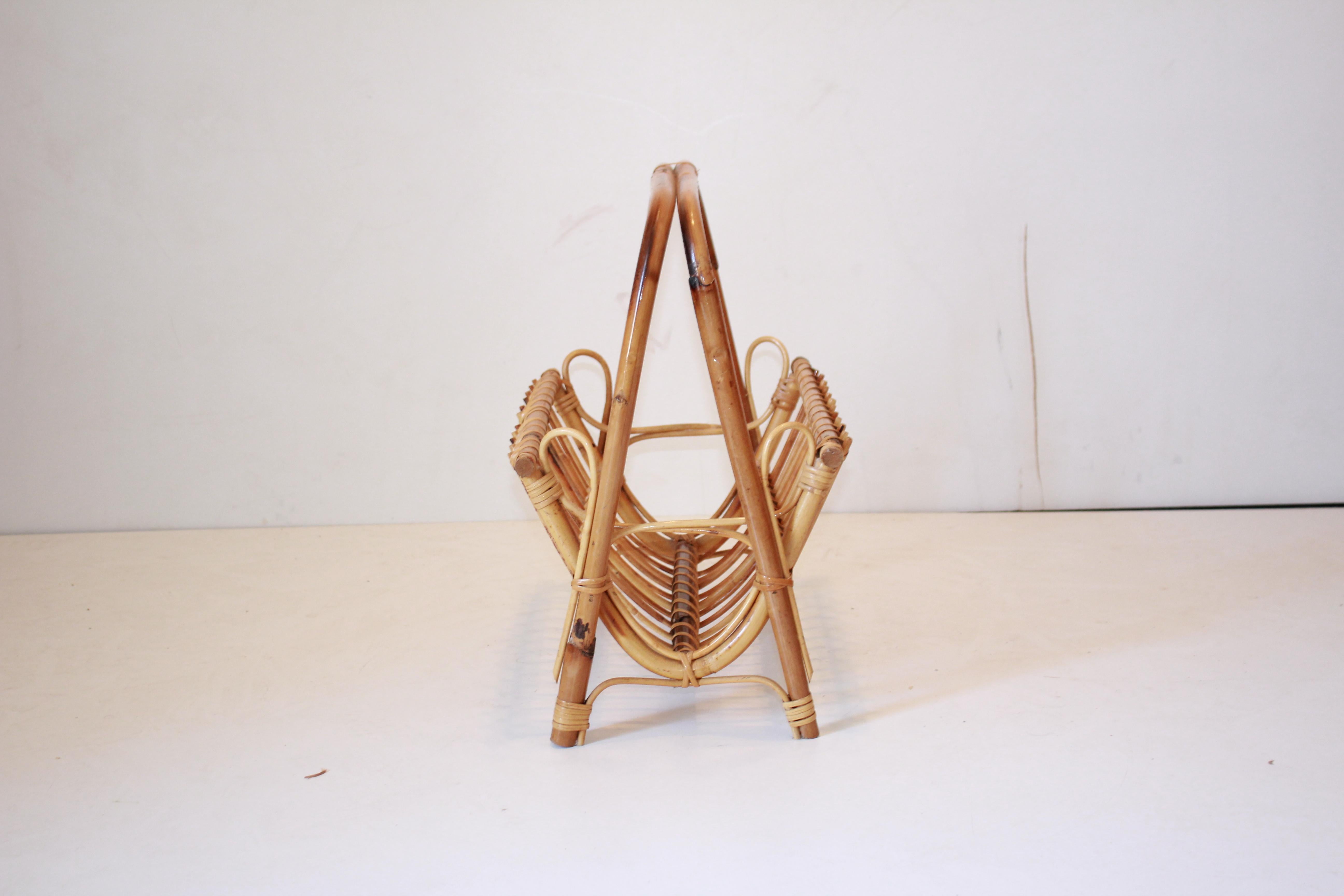 Italian Bamboo Magazine Rack in Franco Albini Style, Italy 1960s For Sale