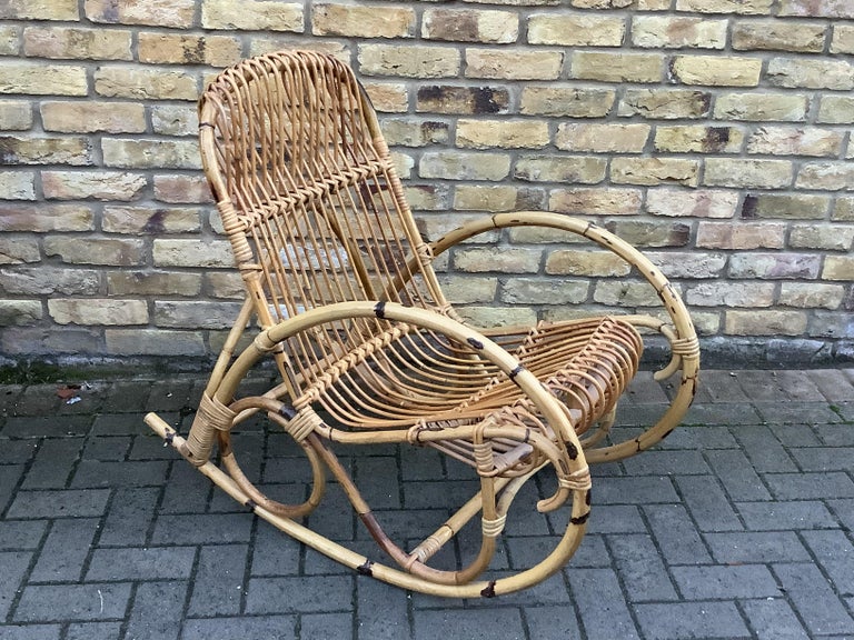 1960s Bamboo Rocking Chair by Rohe Noordwolde For Sale at 1stDibs