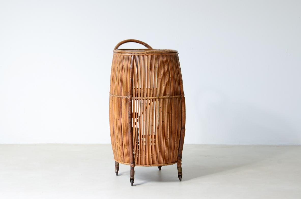 Italian 1960's Bar cabinet in rattan and woven staraw For Sale