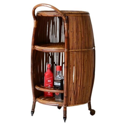 1960's Bar cabinet in rattan and woven staraw For Sale