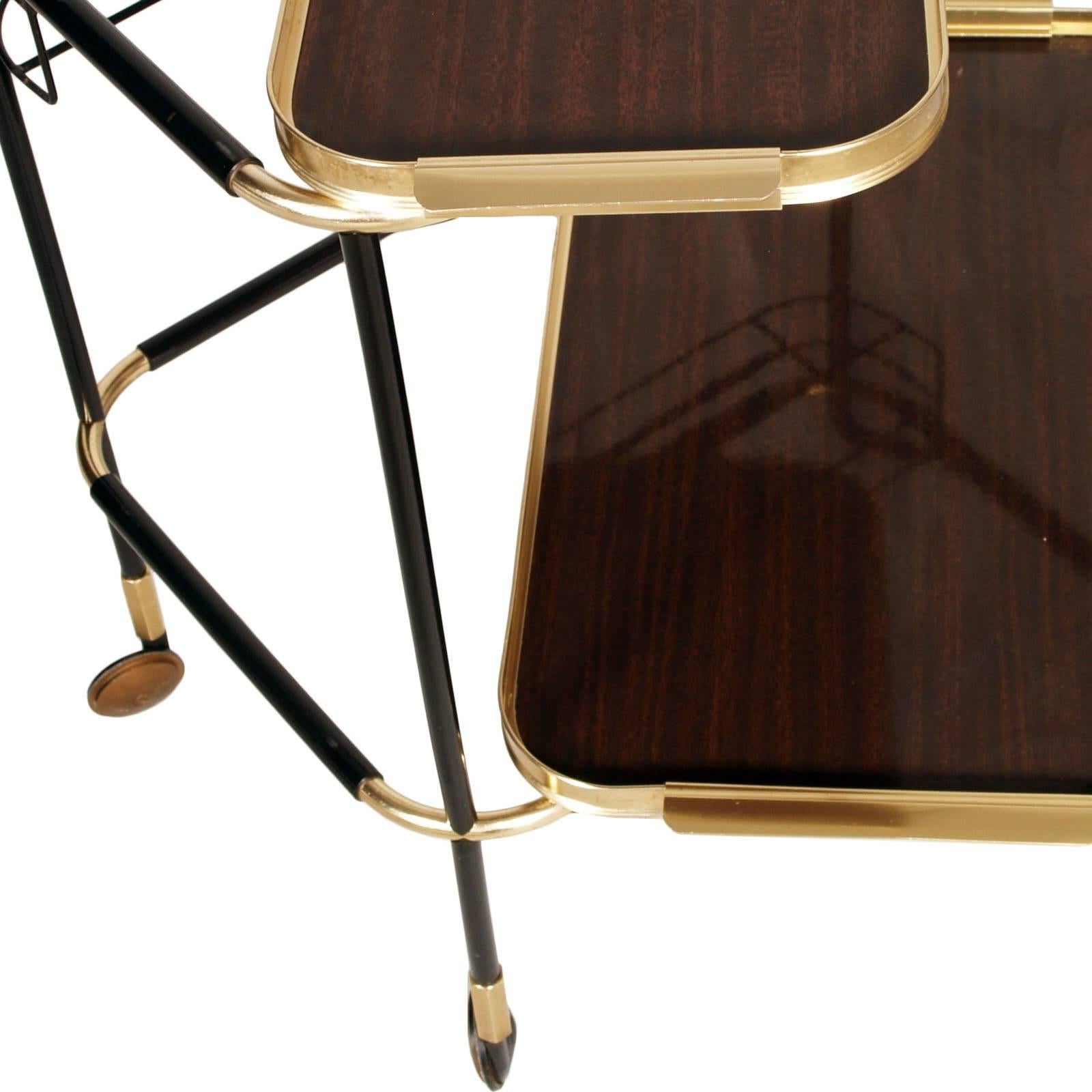 Mid-Century Modern 1960s Bar Cart, MB Italia , Tray Double Face Mahogany Attributed to Ico Parisi For Sale