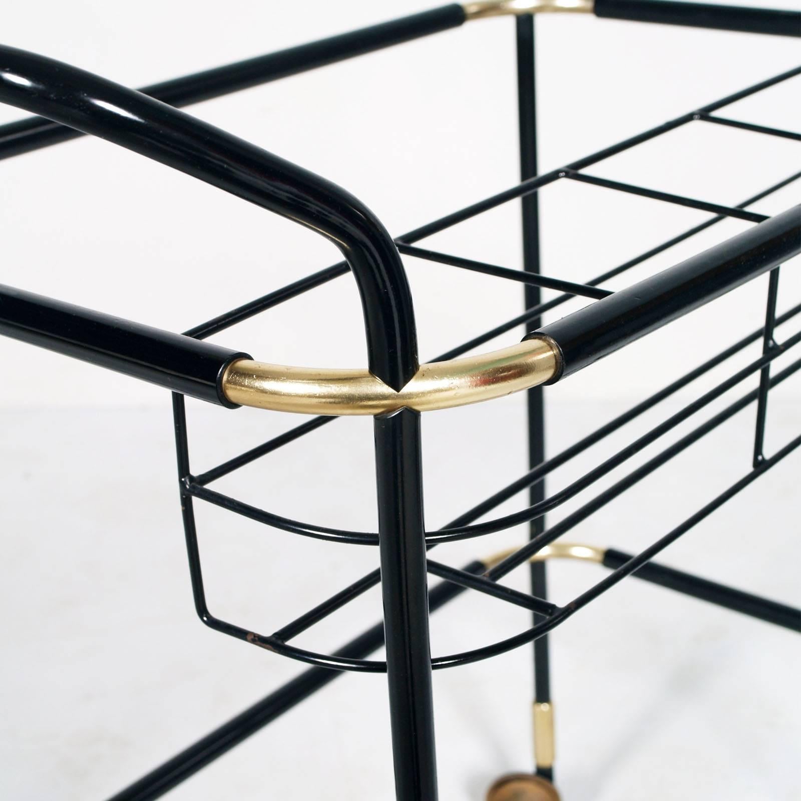 Gilt 1960s Bar Cart, MB Italia , Tray Double Face Mahogany Attributed to Ico Parisi For Sale