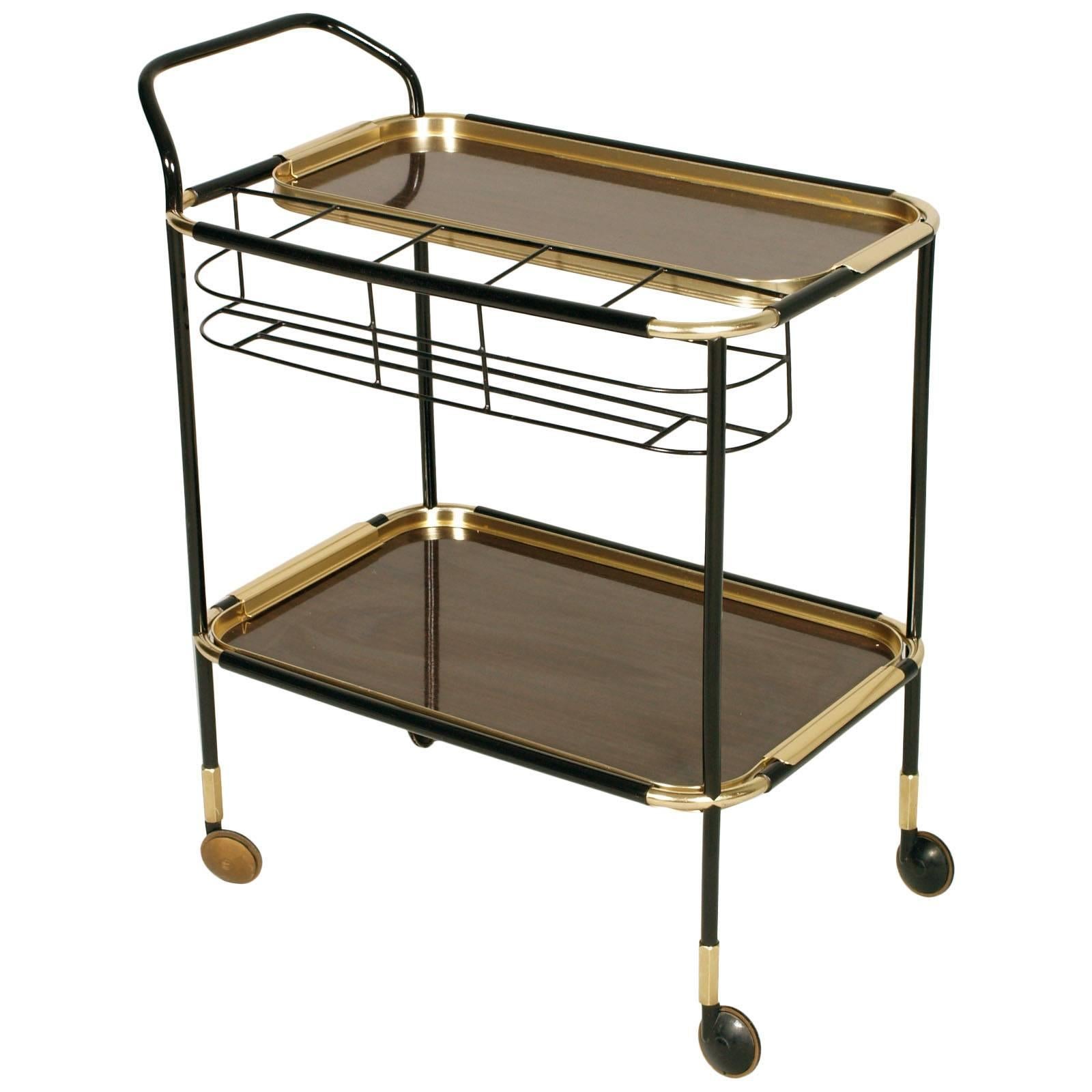 1960s Bar Cart, MB Italia , Tray Double Face Mahogany Attributed to Ico Parisi For Sale