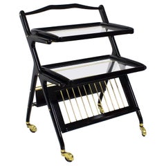 1960s Bar Cart with Magazine Rack by Cesare Lacca for Cassina, Italy