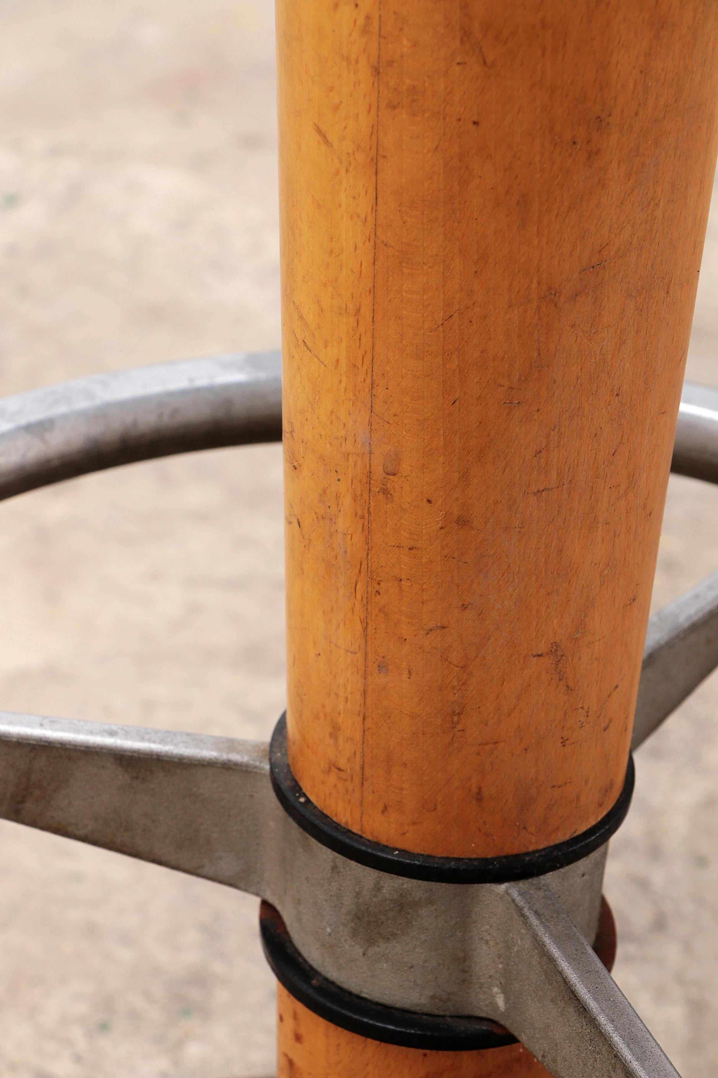 Metal 1960s Bar Stool with Cast Iron Base and Leather Seat, set with 7 bar stools.
