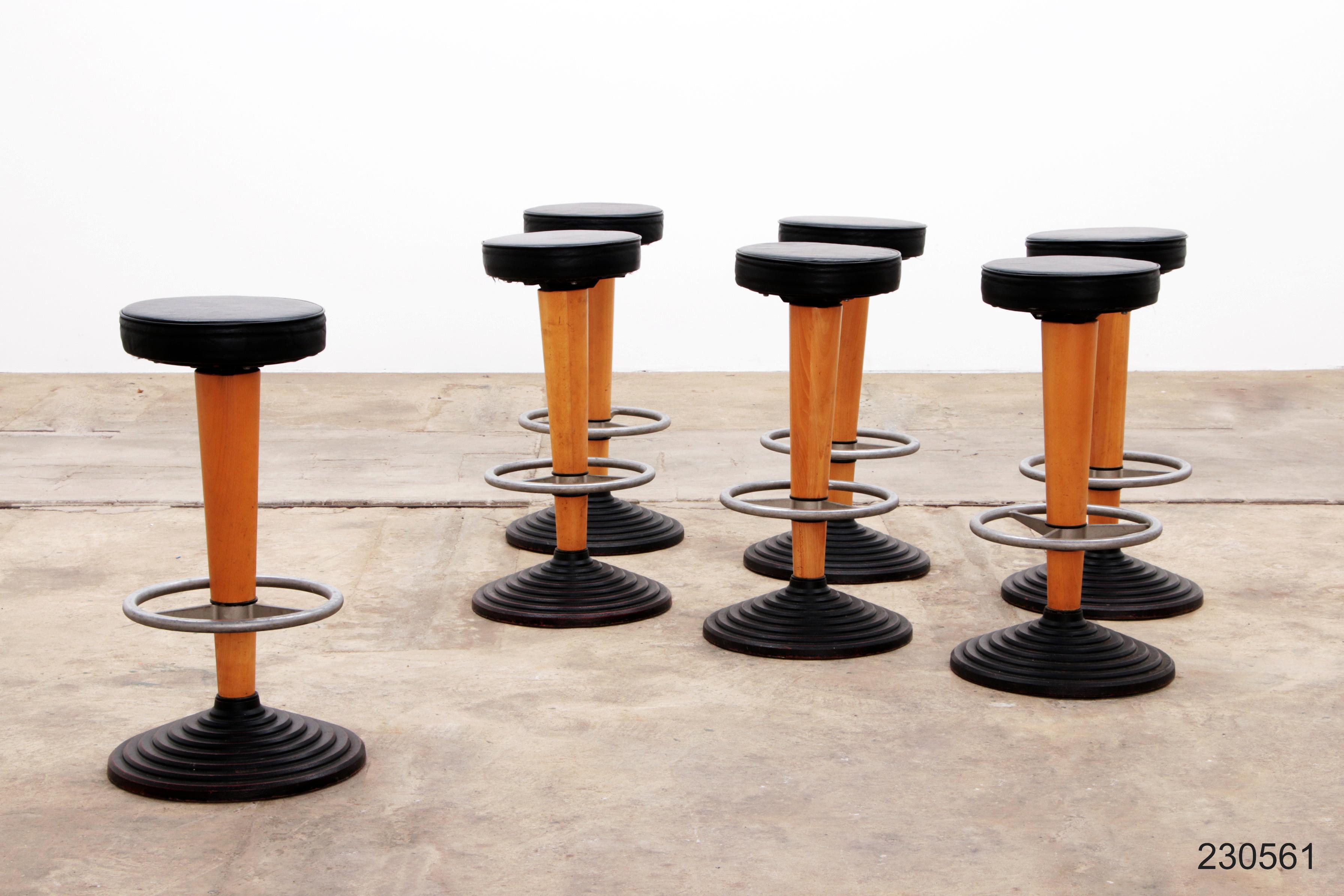 1960s Bar Stool with Cast Iron Base and Leather Seat, set with 7 bar stools. 6