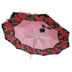 1960's Barbie Pink Umbrella Sonnenschirm Rosen mit Pferd Details