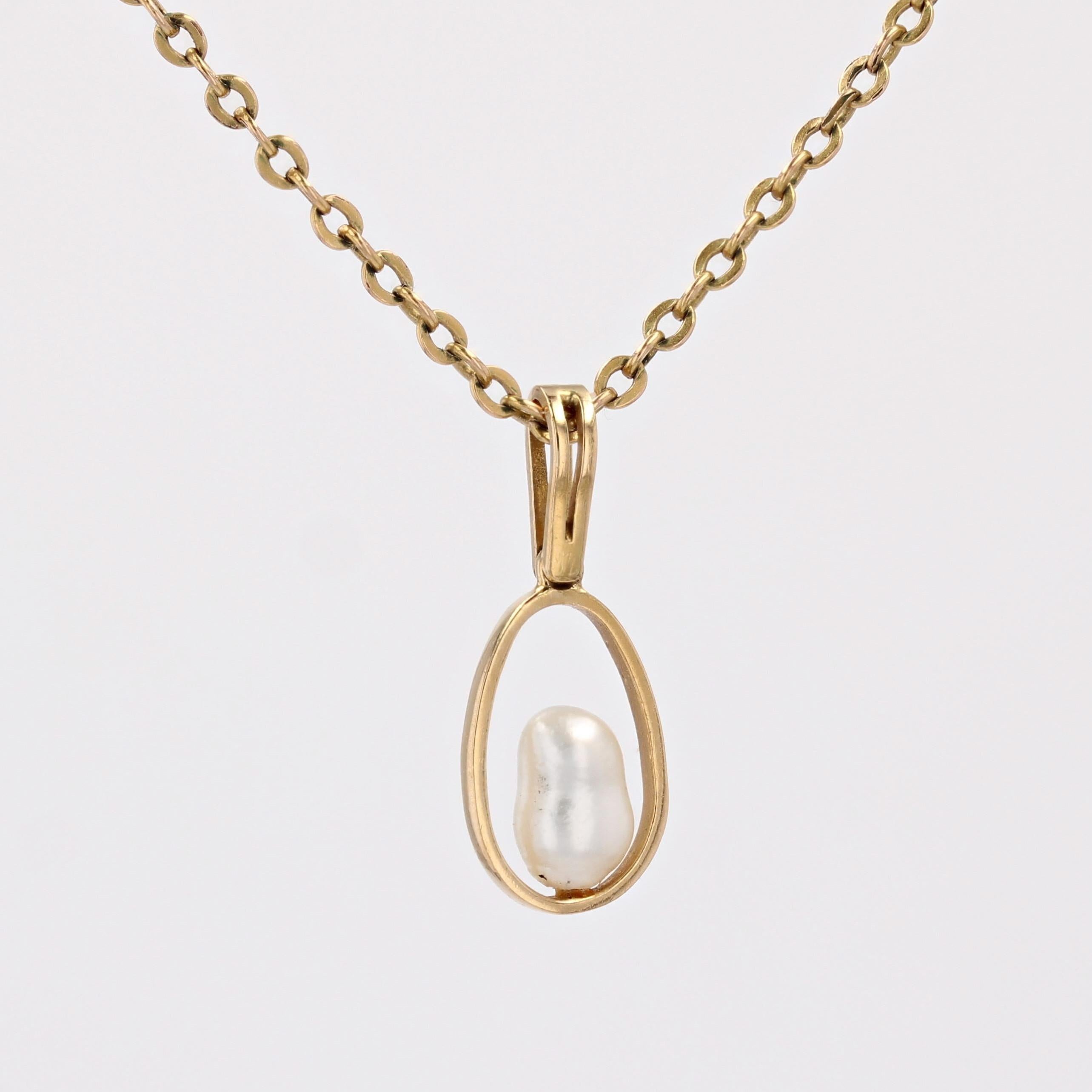 Bead 1960s Baroque Pearl 18 Karat Yellow Gold Pendant For Sale