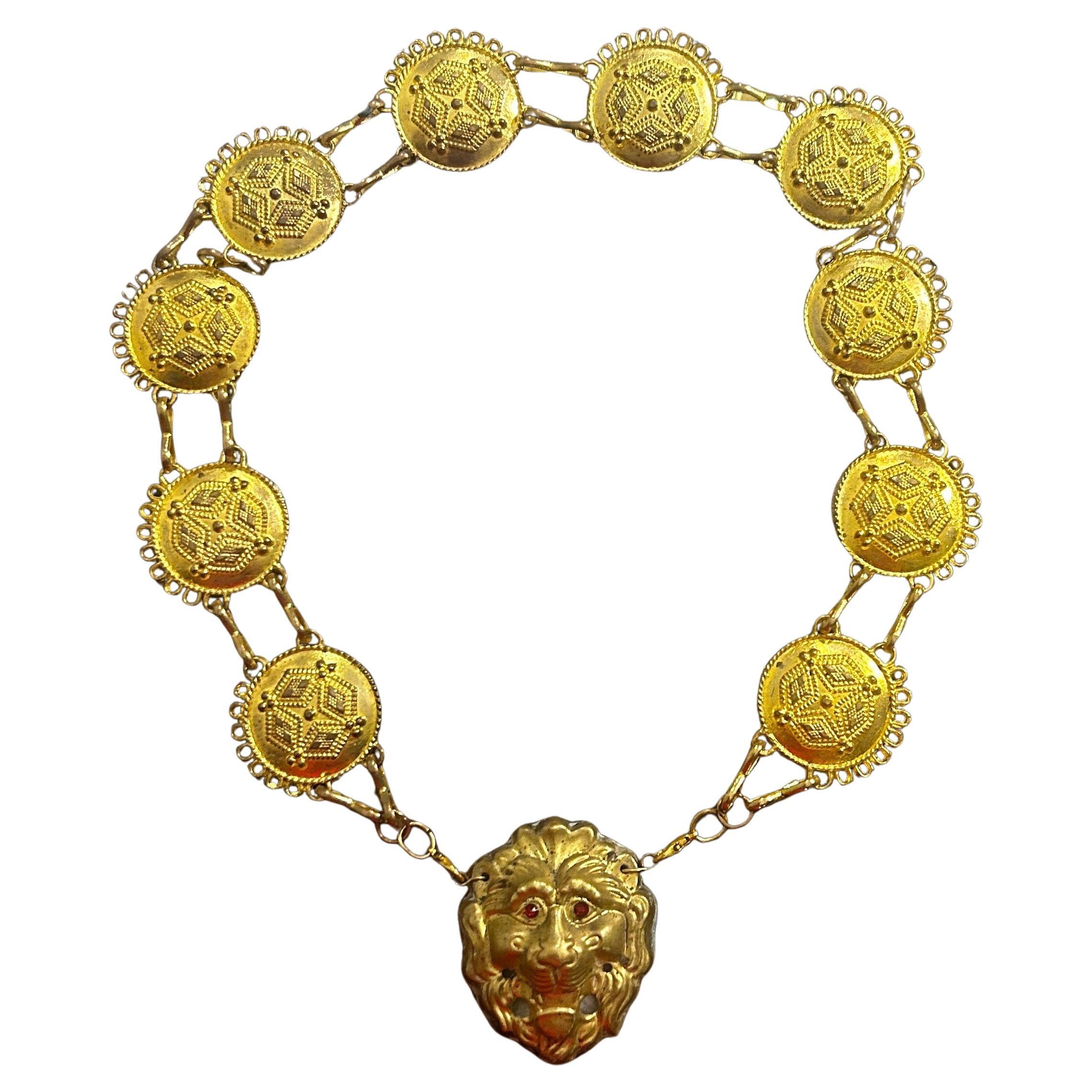 1960s Baroque Style Gilded Metal Costume Jewelry Italian Necklace
