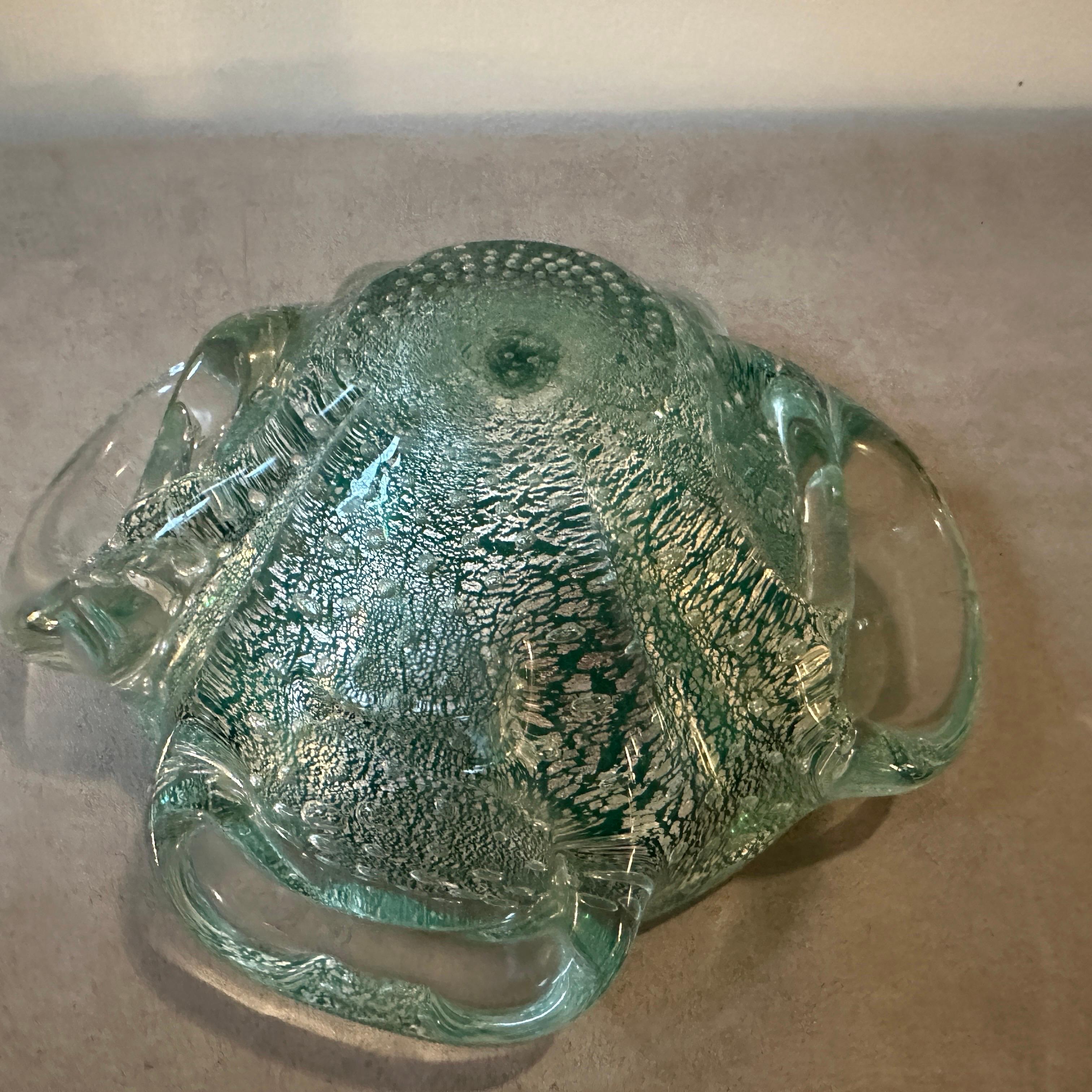 1960s Barovier Style Green and Gold Bullicante Murano Glass Ashtray and Pestle In Excellent Condition For Sale In Aci Castello, IT