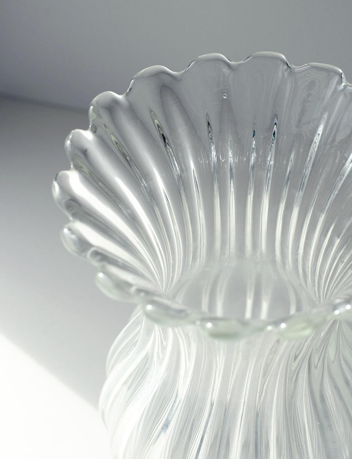 Italian 1960s Barovier Style Large Transparent Murano Vase For Sale
