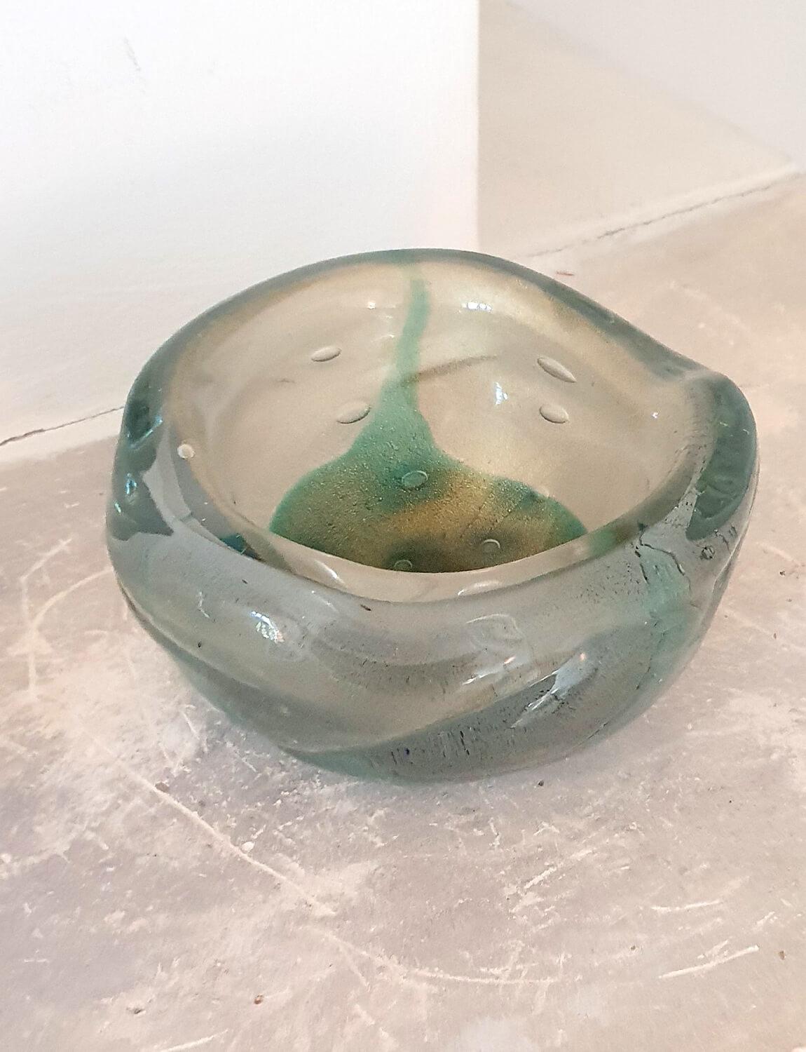1960s Italian Barovier & Toso Green and Gold Murano Bowl In Good Condition In Roma, IT