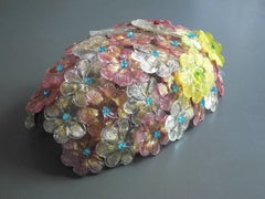 1960s Barovier Toso Wall Lamp with Colorful Murano Glass Flowers / Made in Italy